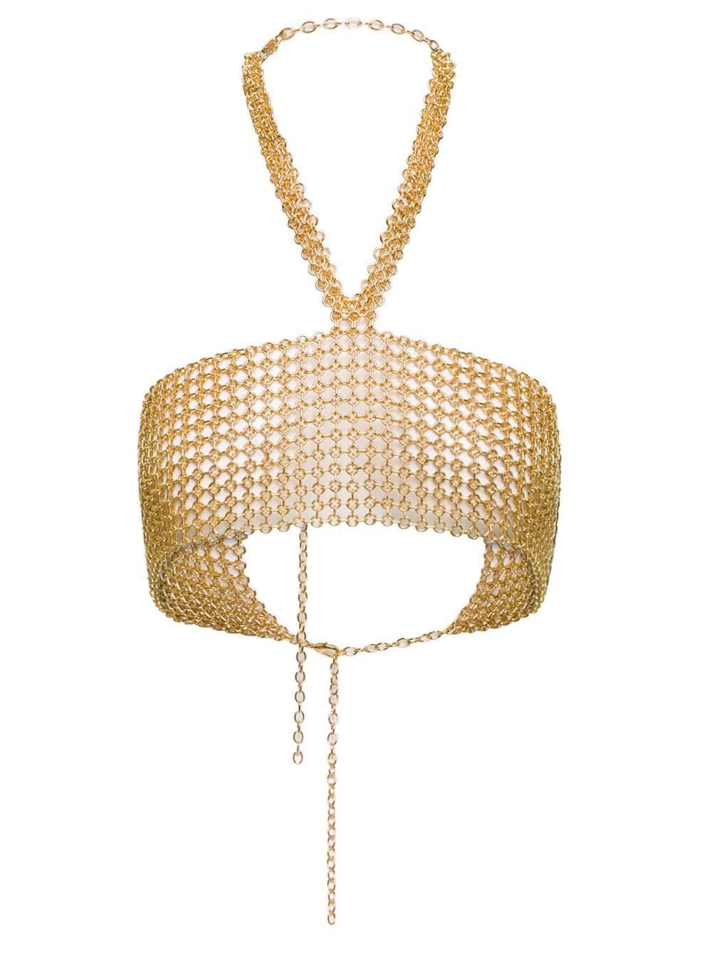 Silvia Gnecchi Gold-tone Crop Top With Halterneck In Metal Mesh Woman