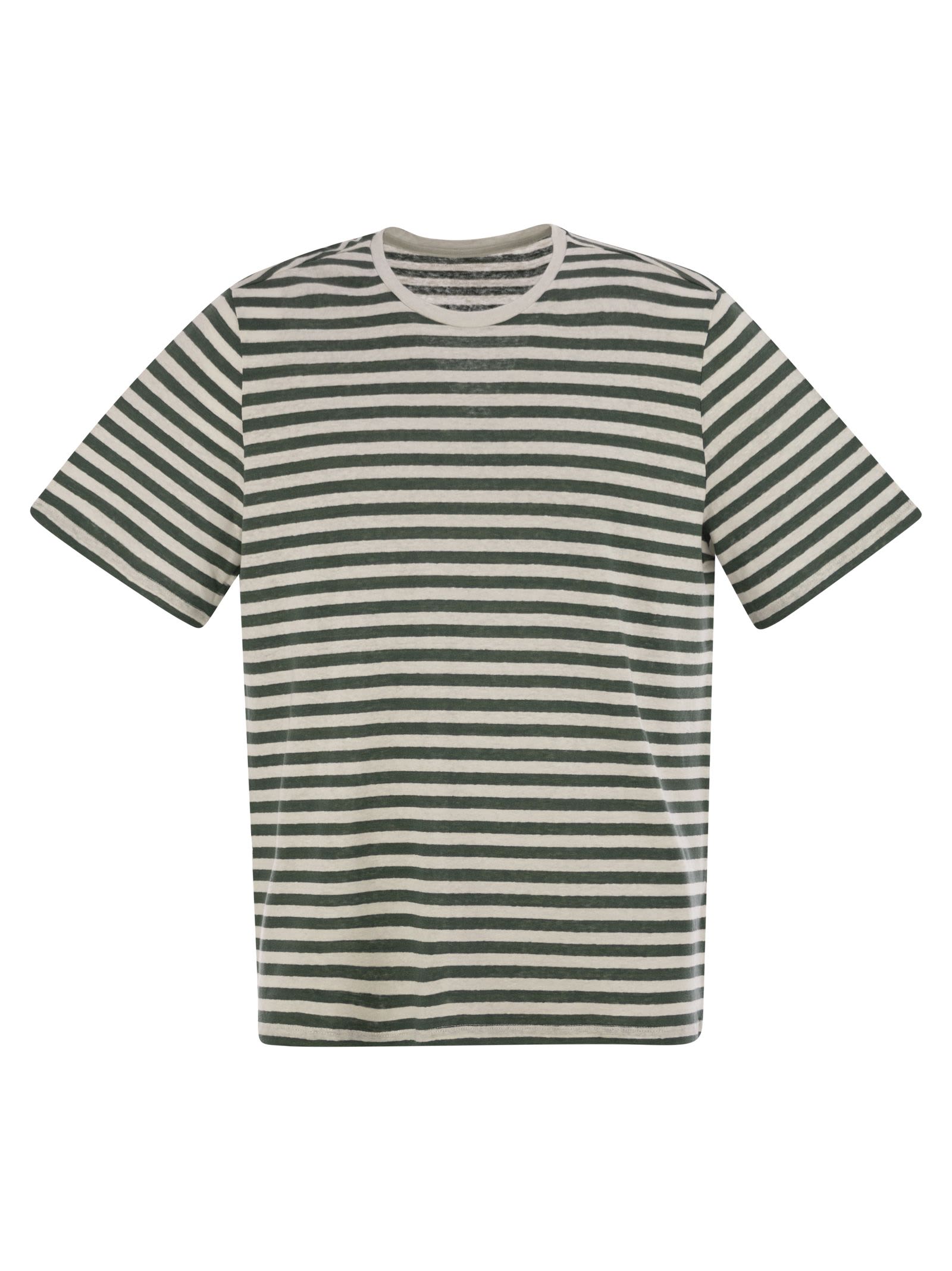 Majestic Filatures Striped Linen Crew-neck T-shirt
