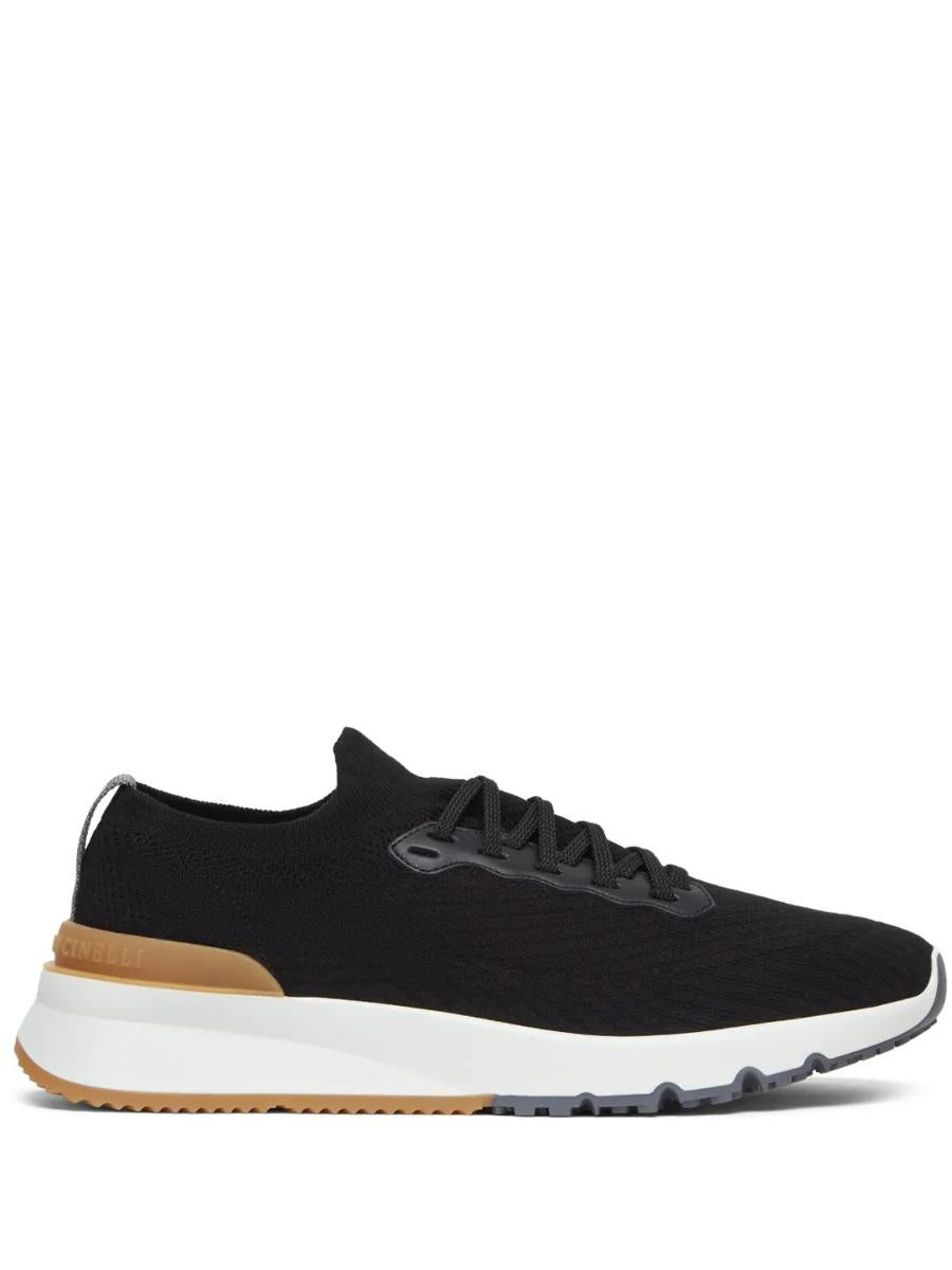Brunello Cucinelli Cotton Knit And Semi-Polished Calfskin Runner Sneakers Shoes