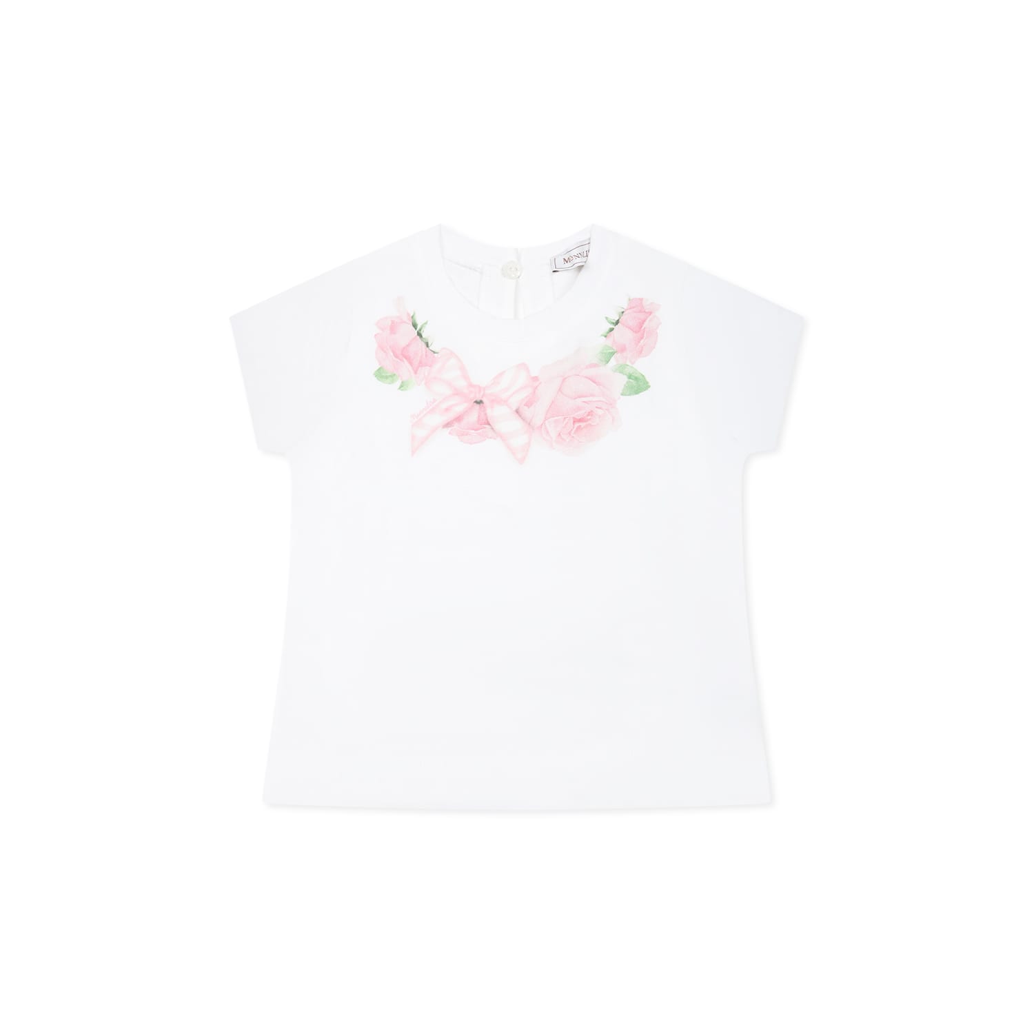 Monnalisa White T-shirt For Baby Girl With Rose Print