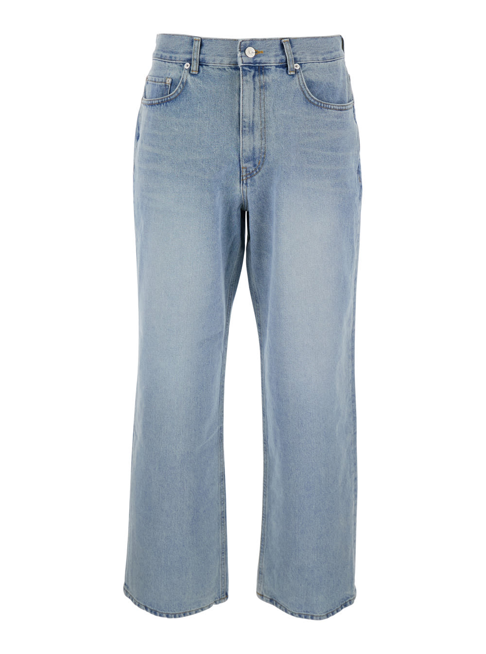 Dunst Light Blue Five Pocket Jeans With Logo Patch On The Back In Denim Man
