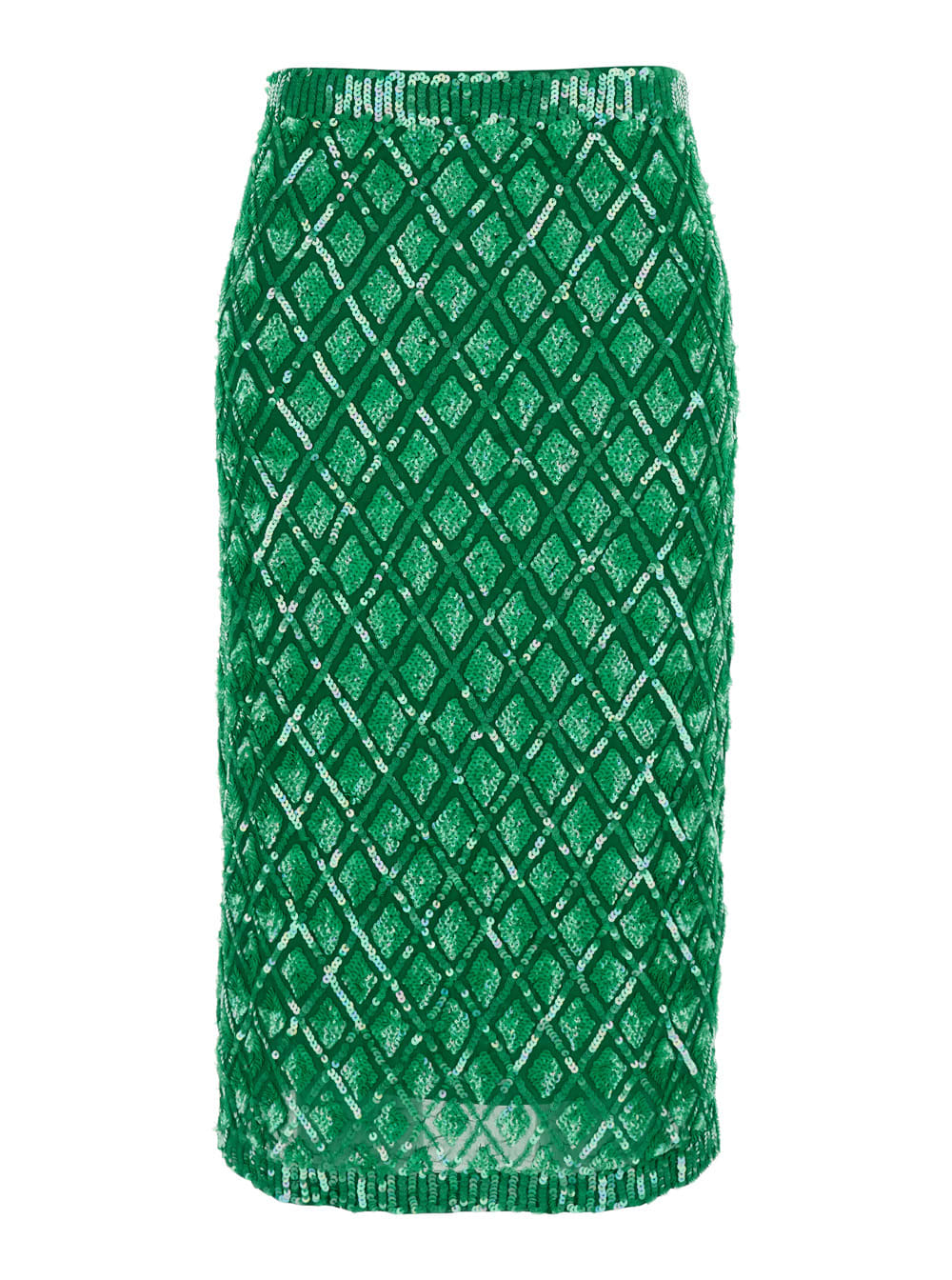 Parosh Green Skirt With All-over Applied Sequins And Geometric Motif In Tech Fabric Woman