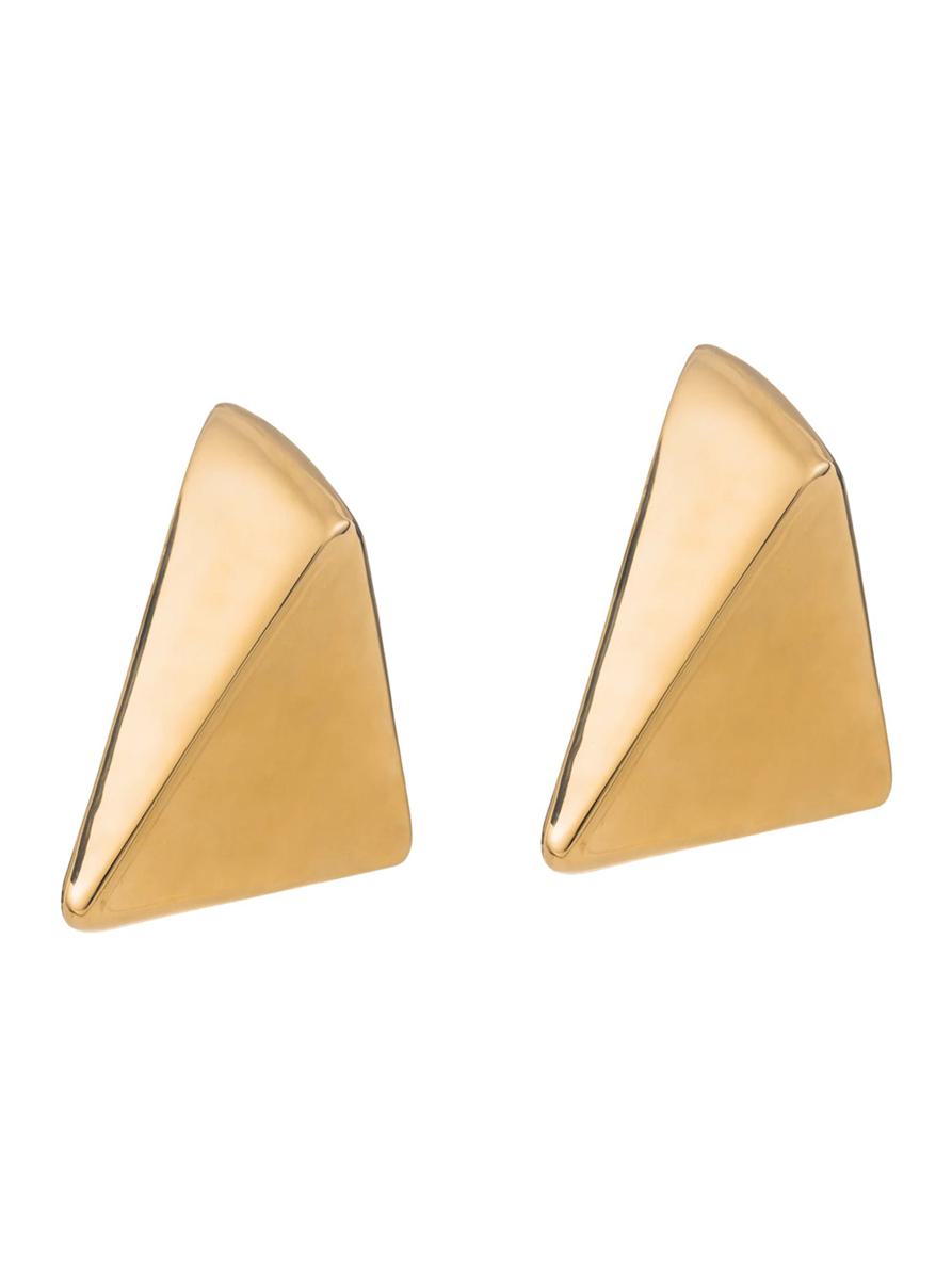 'Virtual' Metallic Small Earings With Butterfly Clasp Closure And Triangular Shape In Gold Plated Bronze Woman