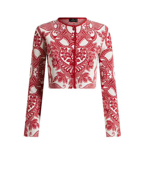 Etro, Cardigan Court Bicolore, Femme, Bordeaux, Taille 48