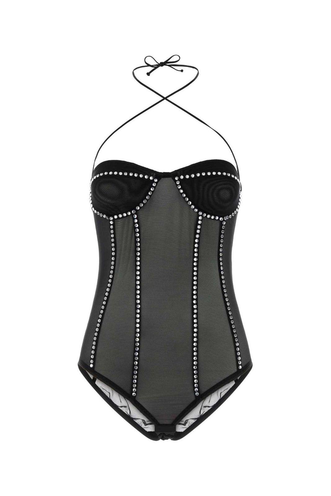 Oseree Gem Halterneck Embellished Bodysuit