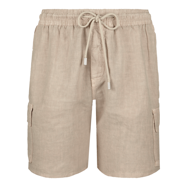 Vilebrequin Men Linen Bermuda Shorts Cargo Pockets - Baie - Beige - Size XL