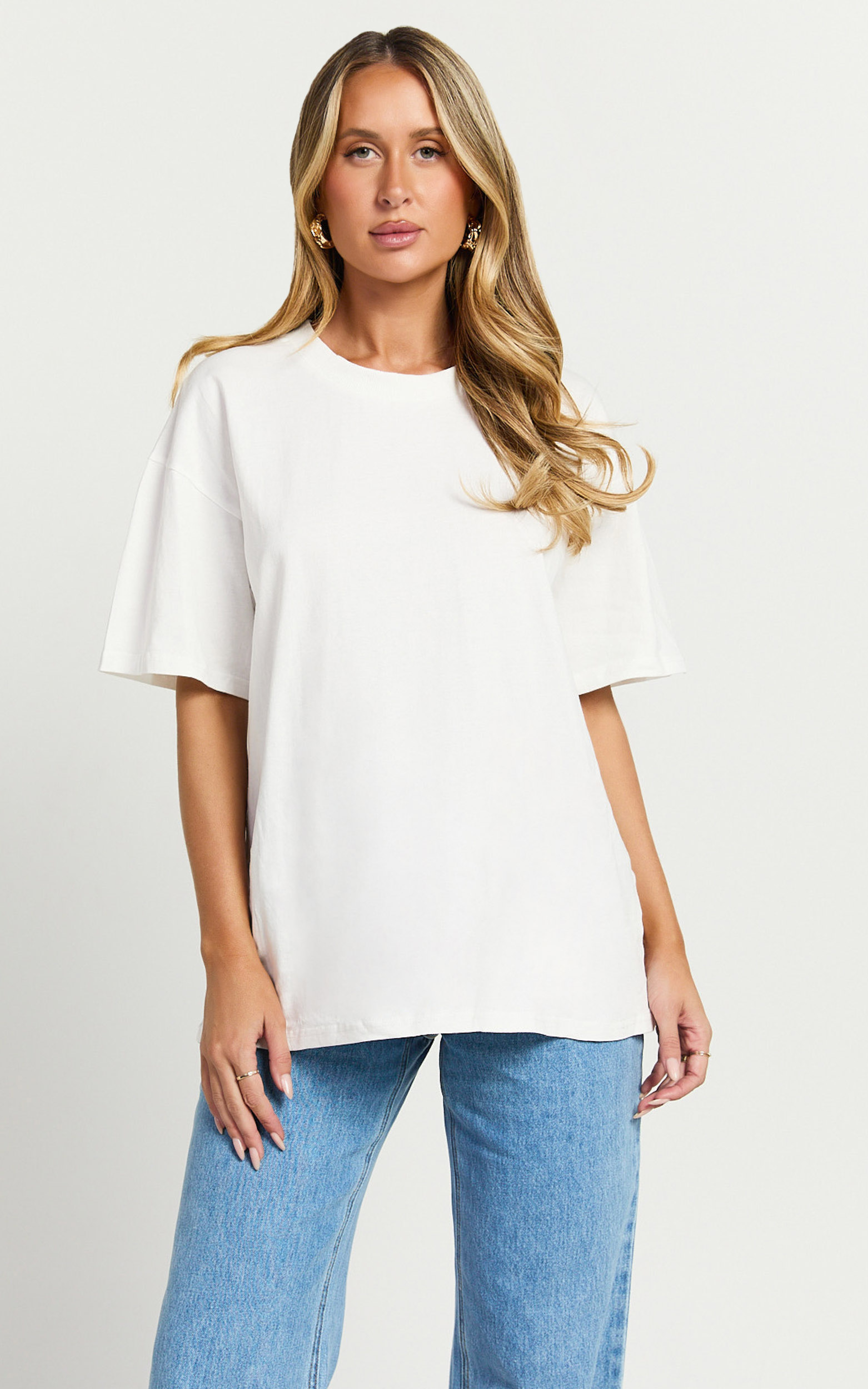 Prizza Top - Longline Boyfriend Tee Top in White