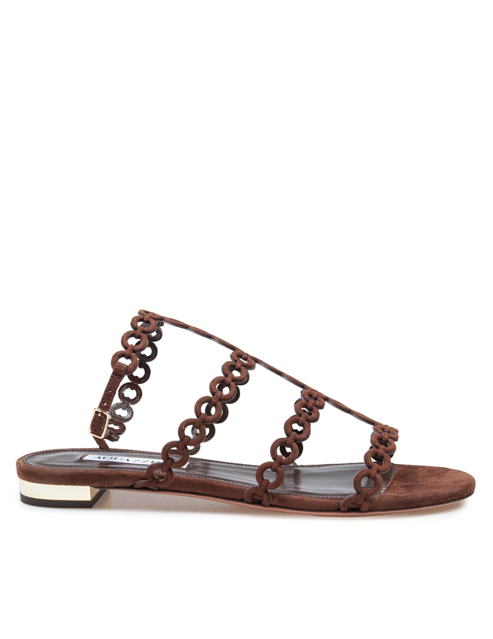 Aquazzura infinity Chain Brown Sandals With Adjustable Strap And Buckle In Suede Woman