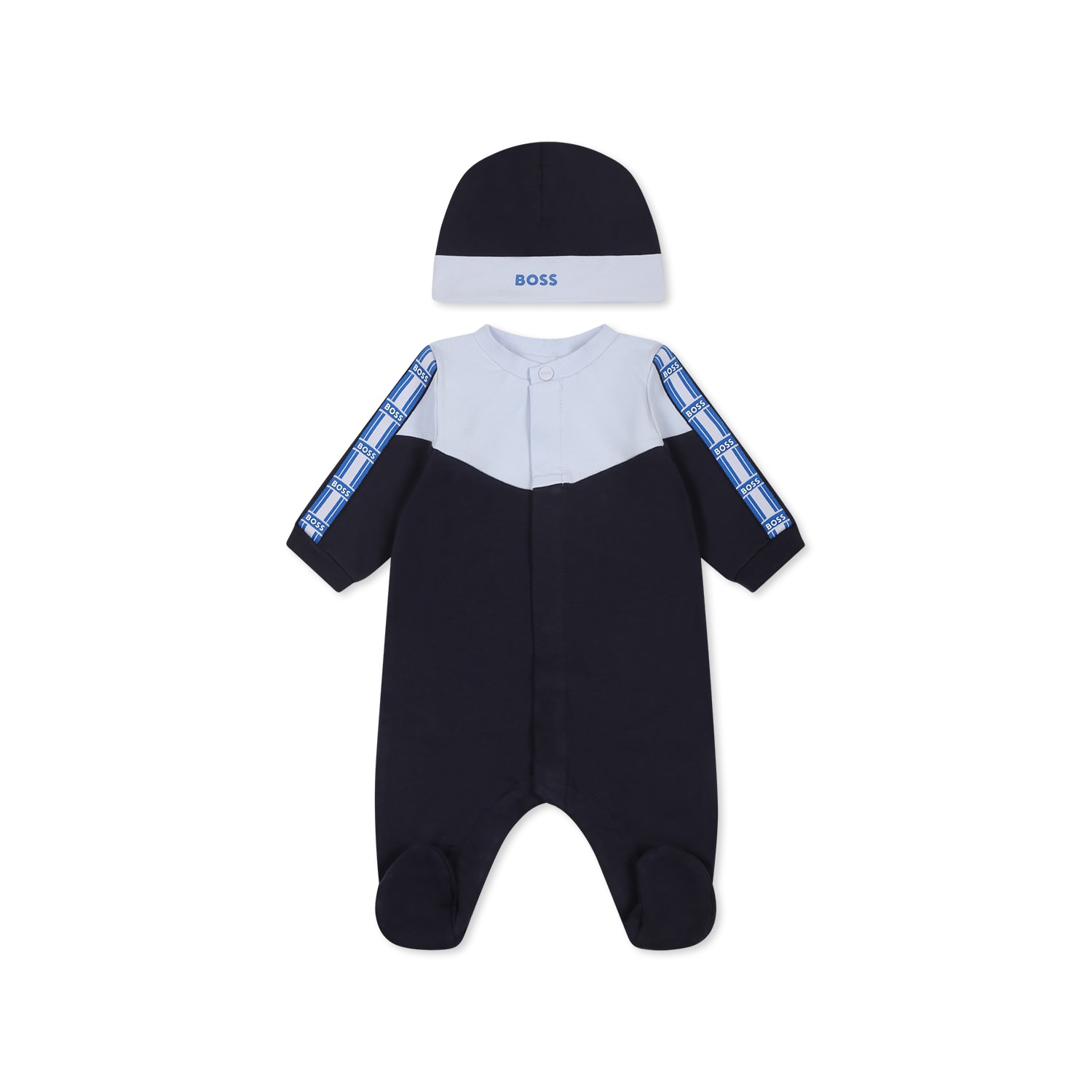 Hugo Boss Blue Babygrow Set For Baby Boy With Logo