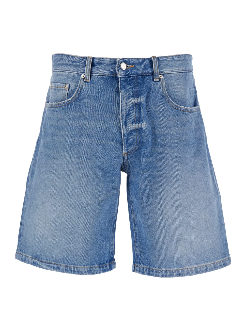 Icon Denim Light Blue Bermuda Pants With Wide Leg And Logo Patch On The Rear In Denim Man