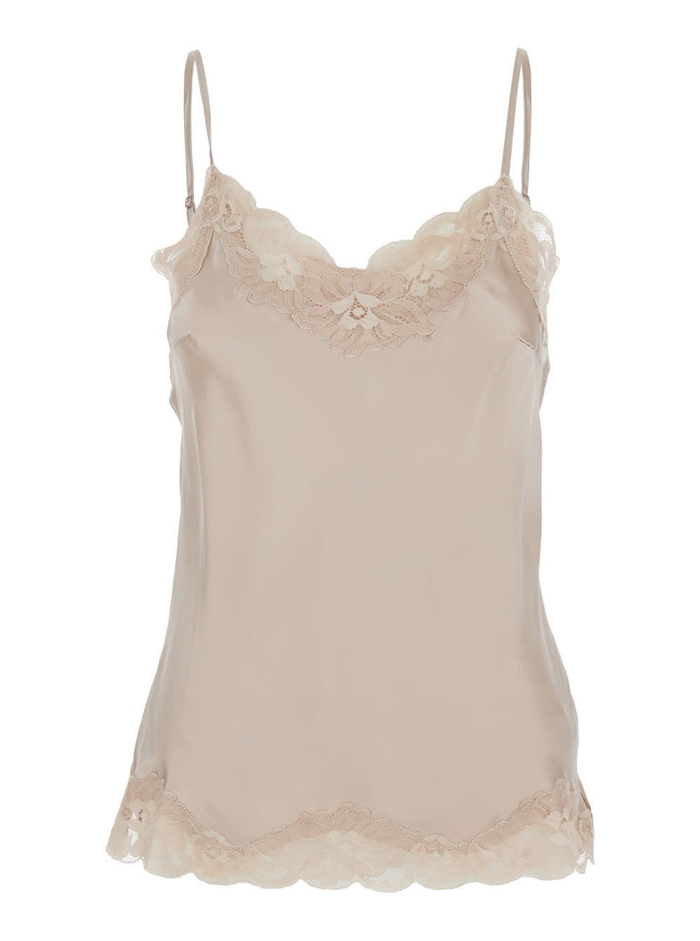 Gold Hawk Beige Sleeveless Top With Adjustable Spaghetti Straps And Floral Emellishment In Silk Woman