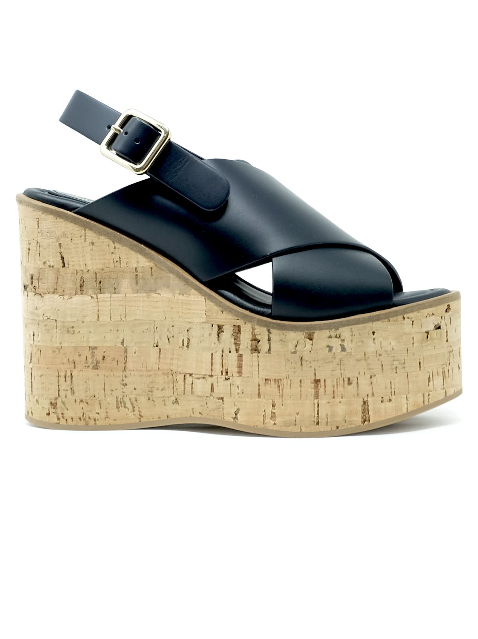 Paloma Barceló Paloma Barcelo Black Leather Begonia Wedge Sandals