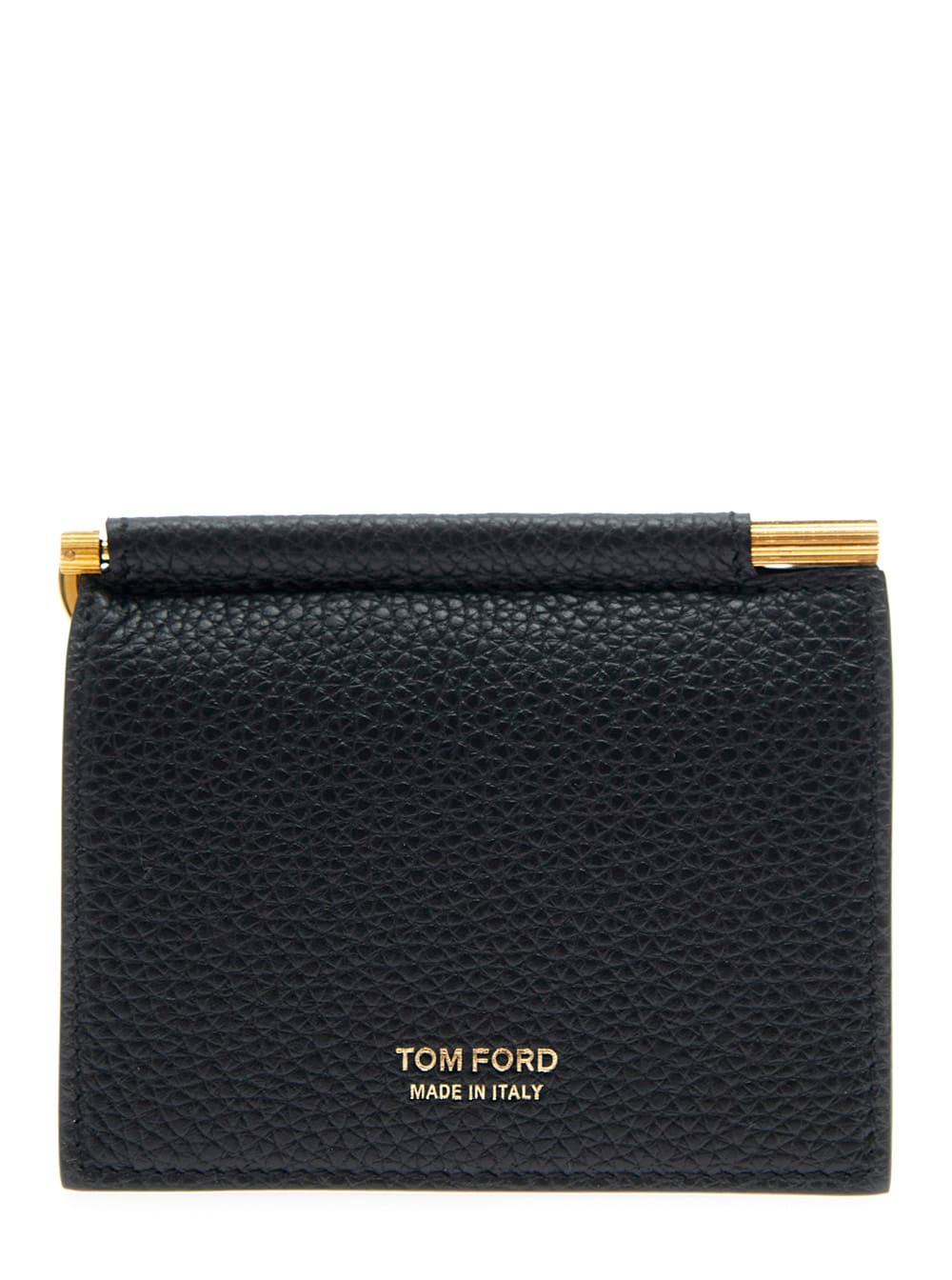 Tom Ford Black Bi-fold Wallet With Embossed Logo Lettering On The Front In Grained Leather Man