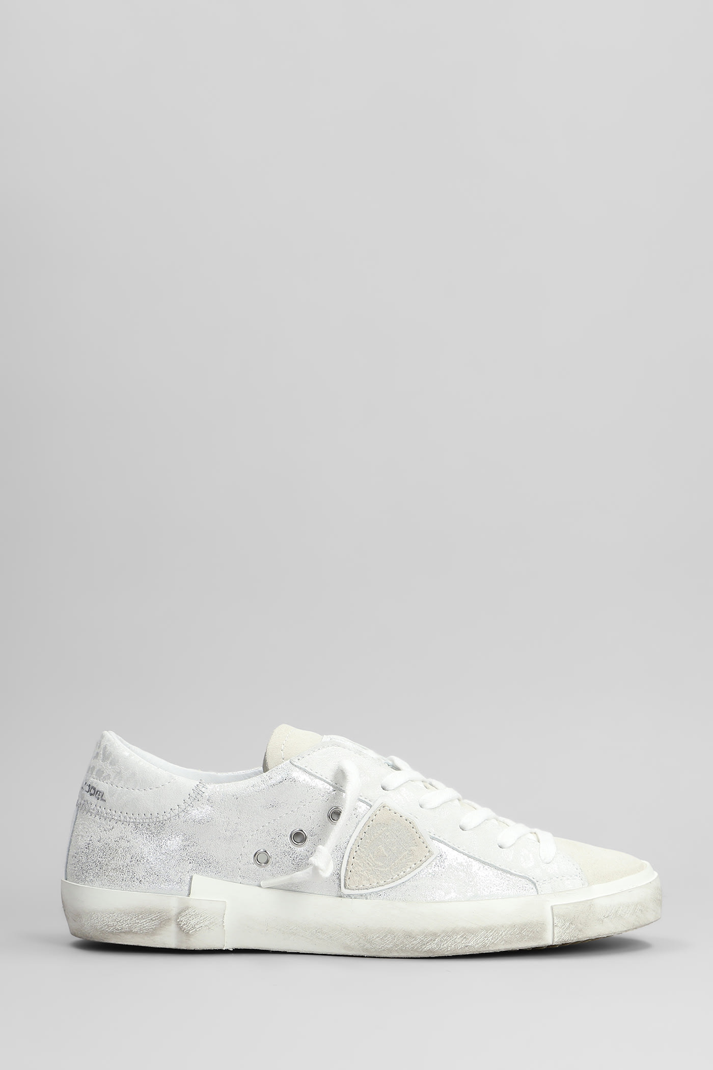 Philippe Model Prsx Low Sneakers In Silver Suede And Leather