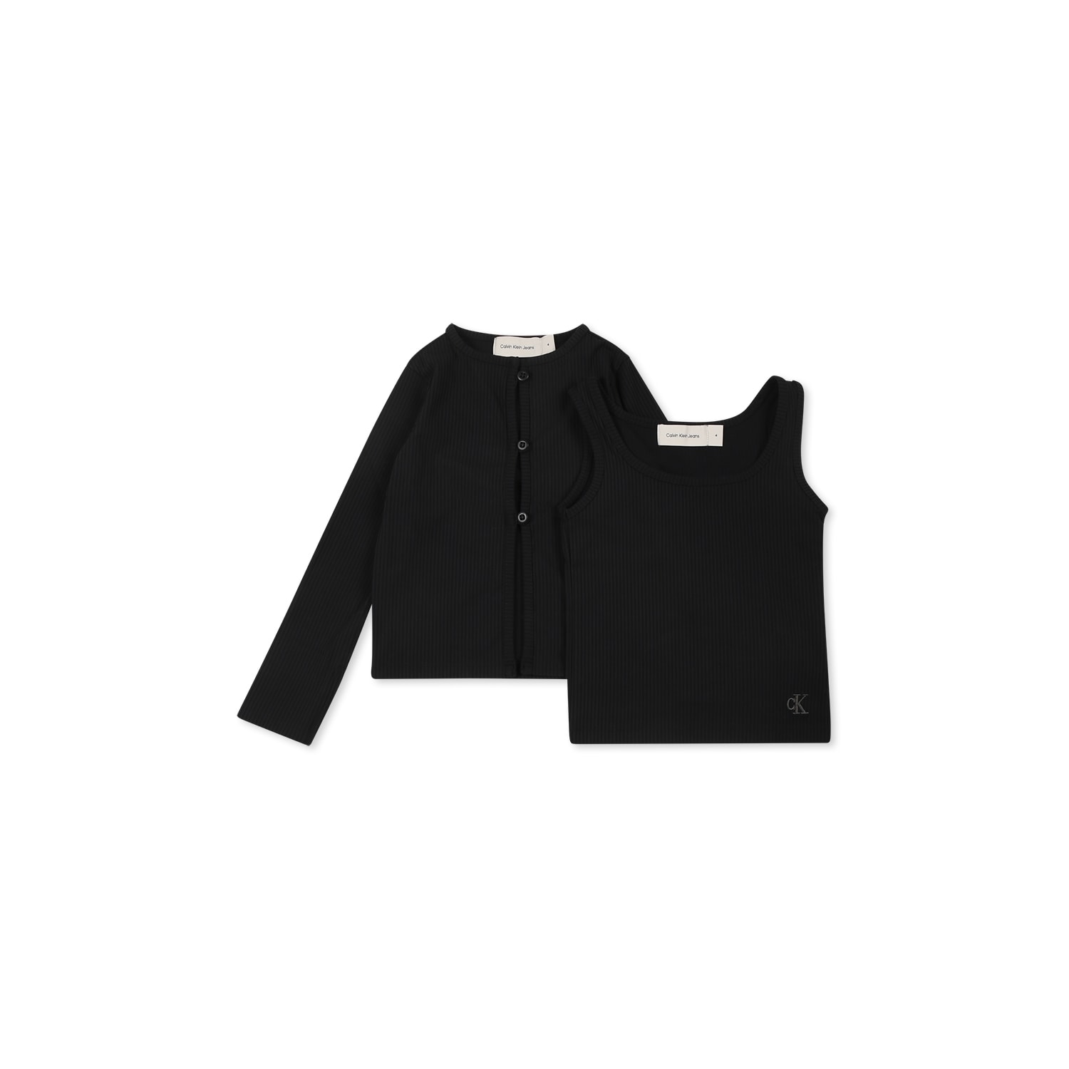 Calvin Klein Black Cardigan Set For Girl With Monogram