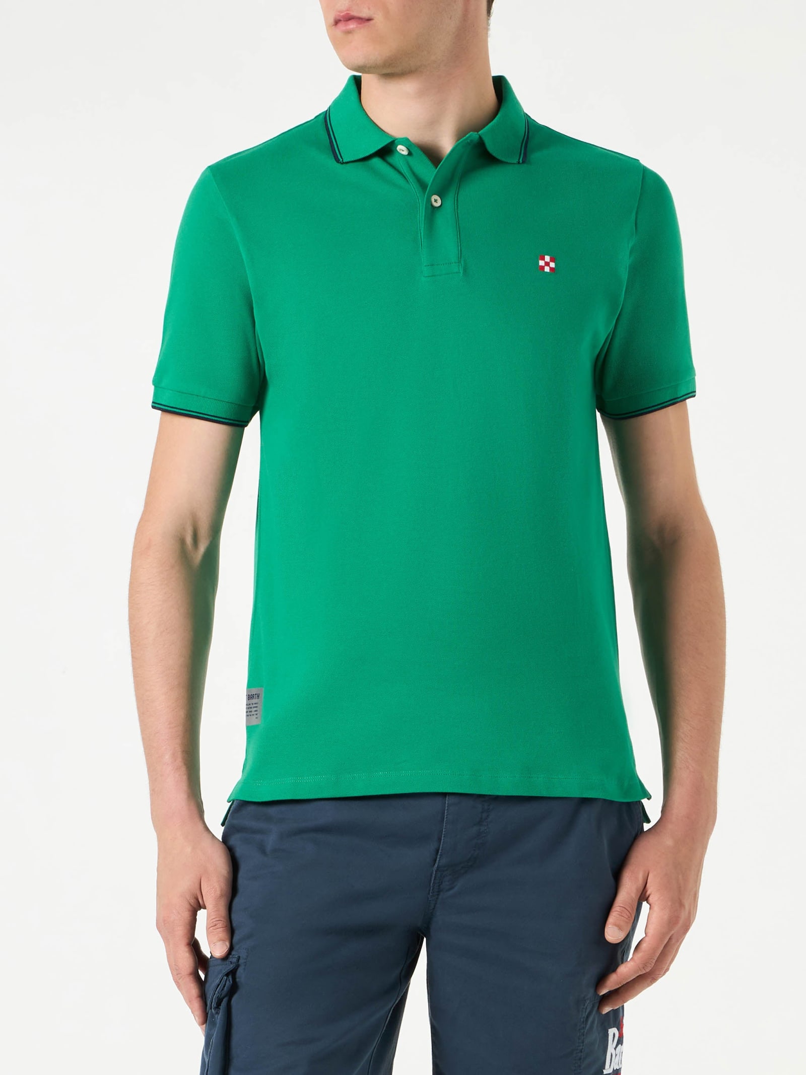 MC2 Saint Barth Green Polo With St. Barth Check Logo