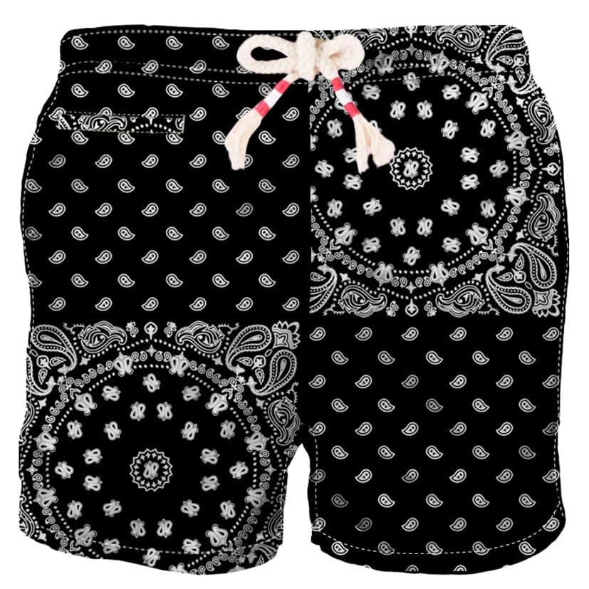 MC2 Saint Barth Man Swim Shorts With Black Bandanna Print