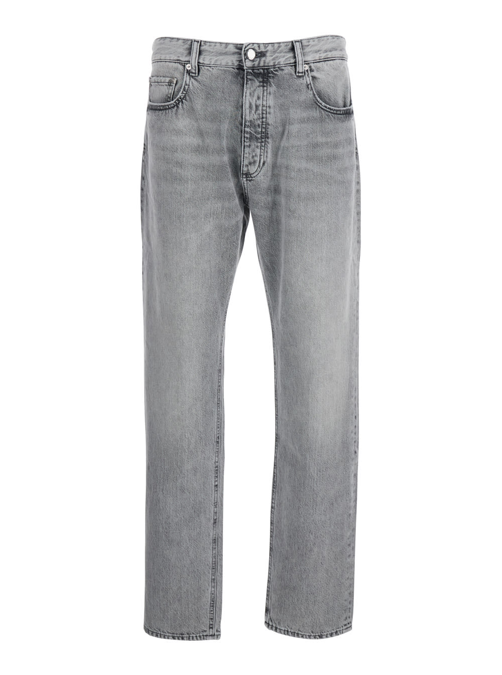 Icon Denim Grey Pants With Belt Loops And Rear Logo Patch In Denim Man