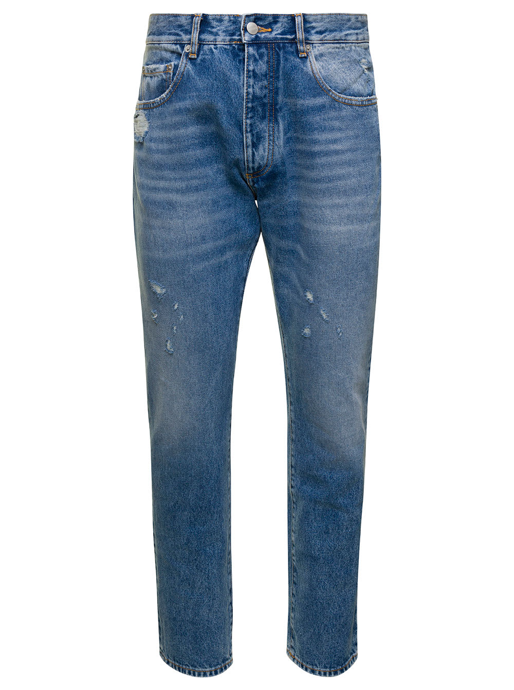 Icon Denim kanye Light Blue Five-pocket Jeans With Logo Patch In Cotton Denim Man