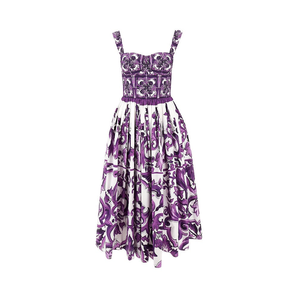 DOLCE & GABBANA Majolica print poplin midi dress Woman