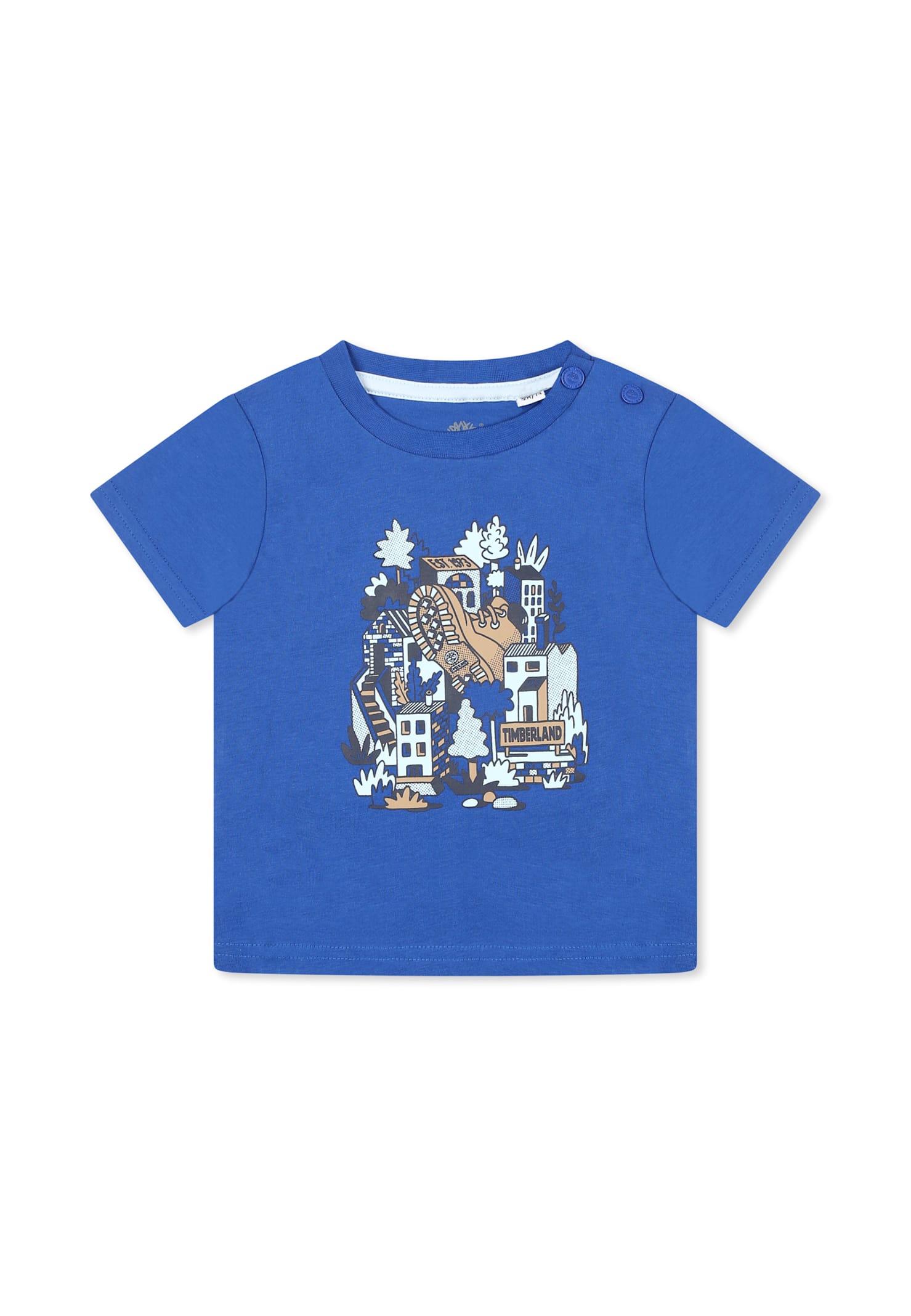 Timberland Light Blue T-shirt For Baby Boy With Logo And Shoe Print
