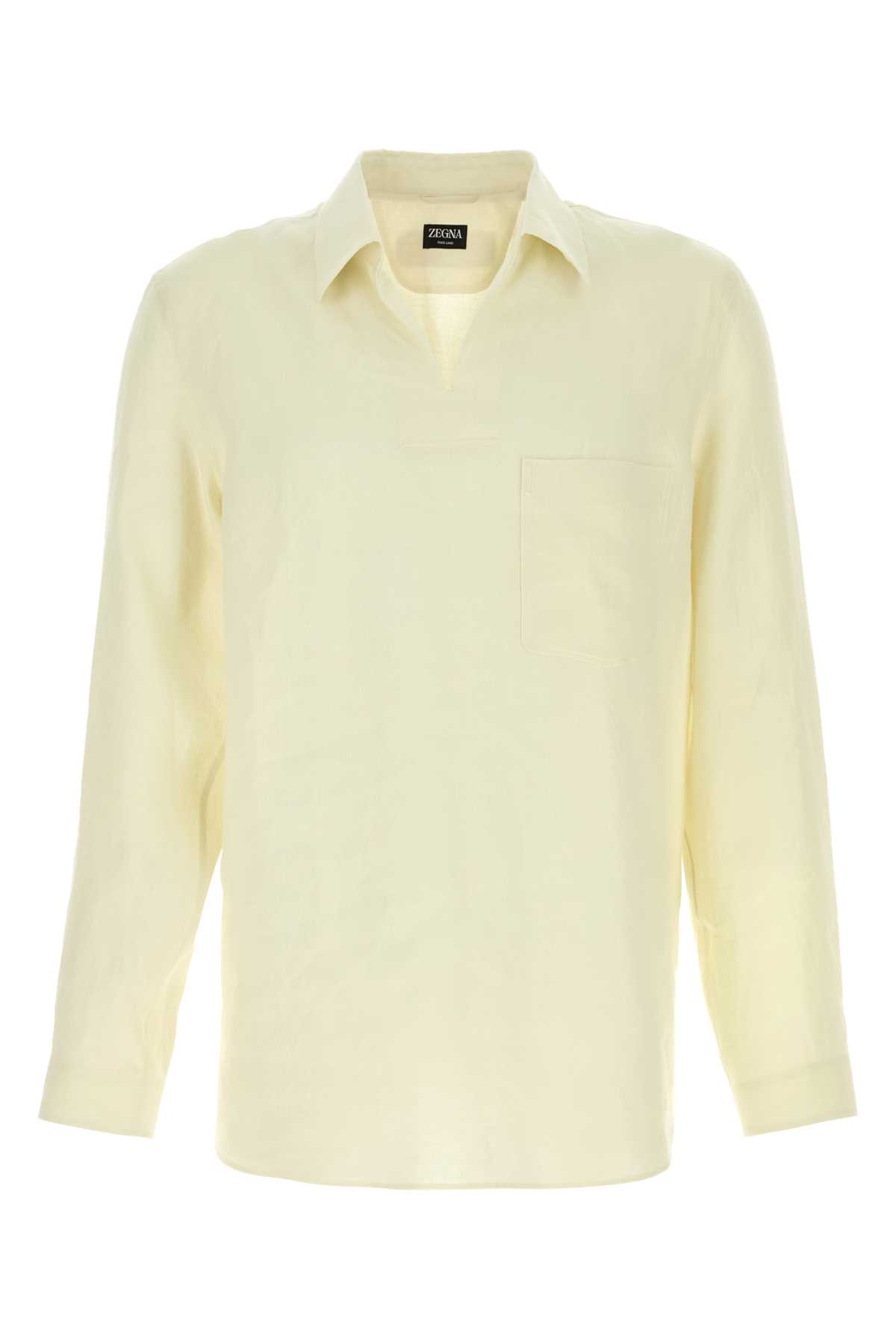 Zegna Pastel Yellow Linen Polo Shirt
