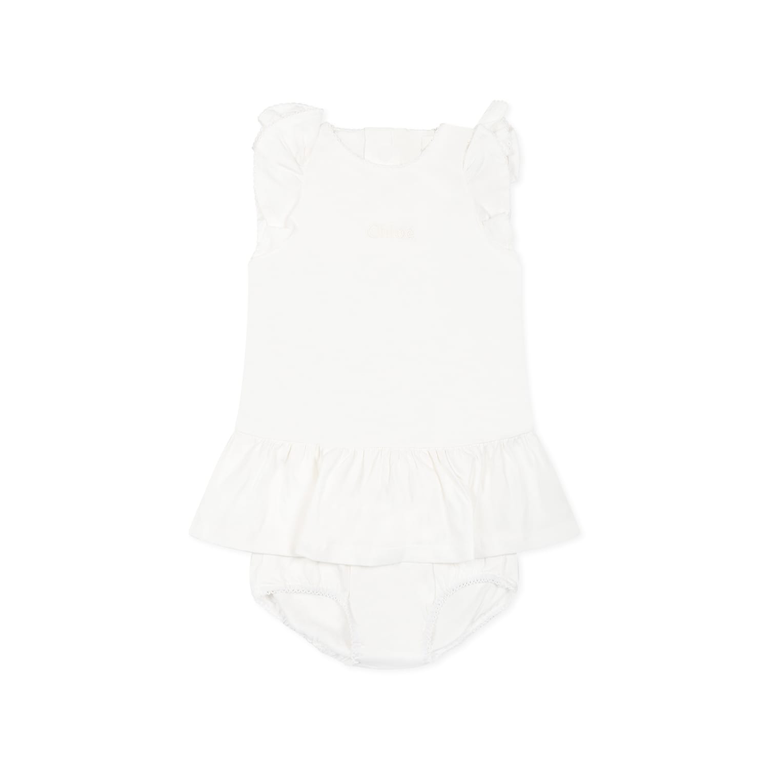 Chloé White Suit For Baby Girl With Logo
