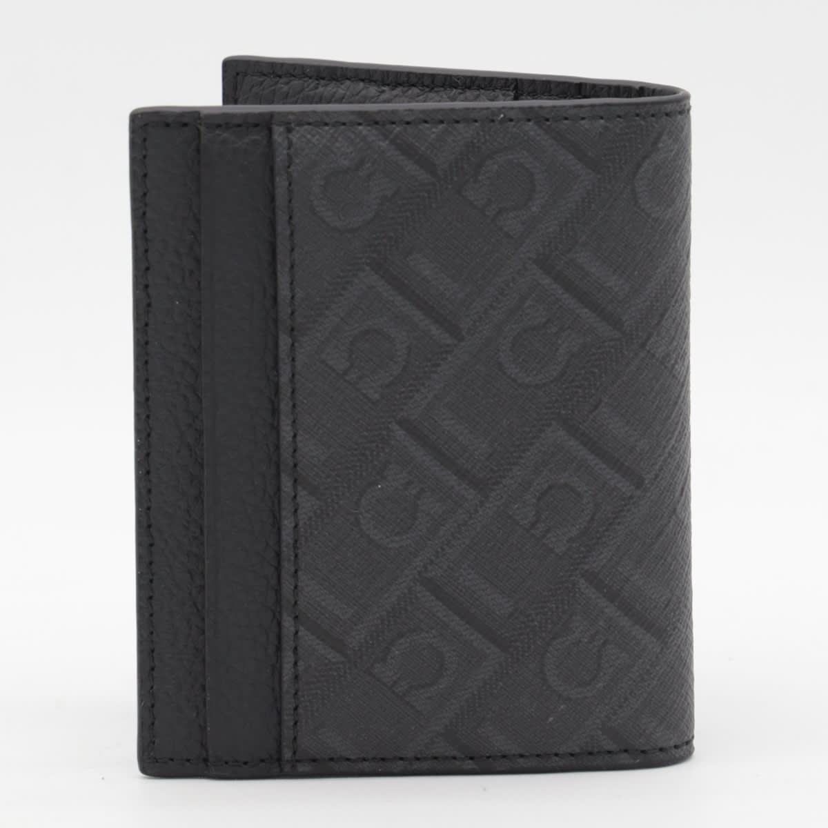 Ferragamo Black And Grey Leather Card Holder