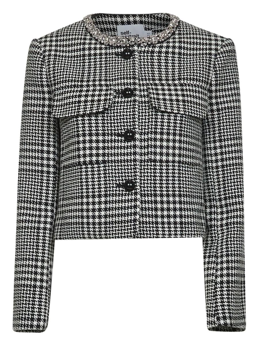 Self-Portrait Houndstooth Crystal Trim Jacket Clothing