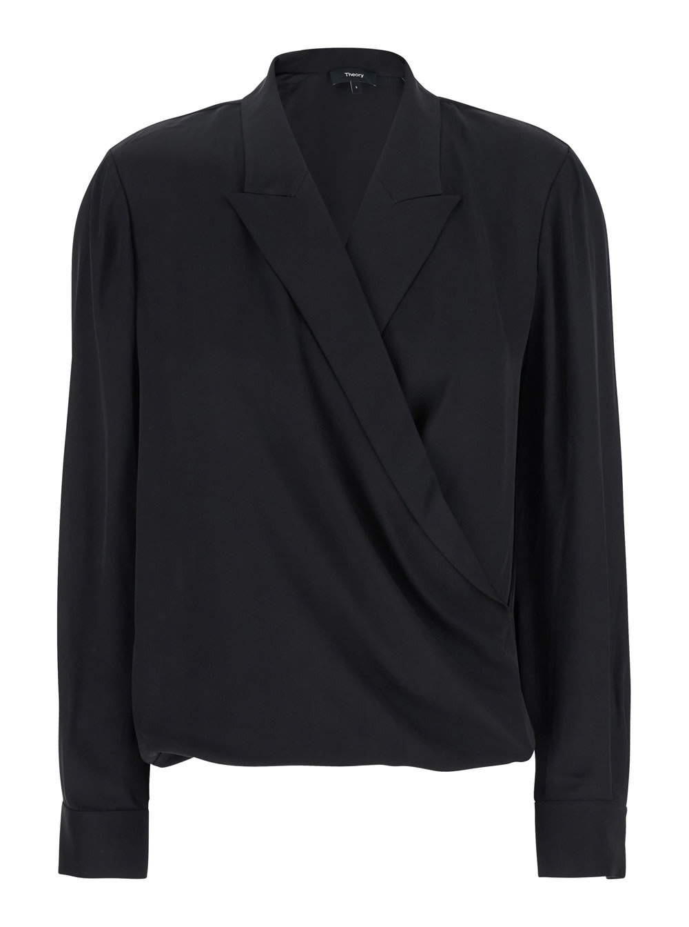 Theory Black Blouse With Peak Revers And Crossover Neck In Silk Woman