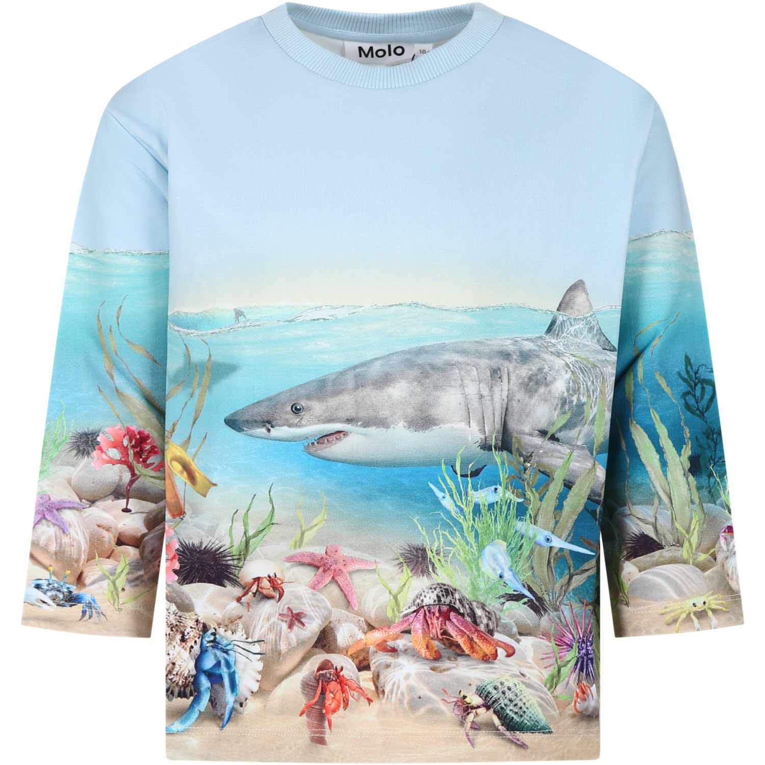 Molo Light Blue Sweatshirt For Boy With Shark Print
