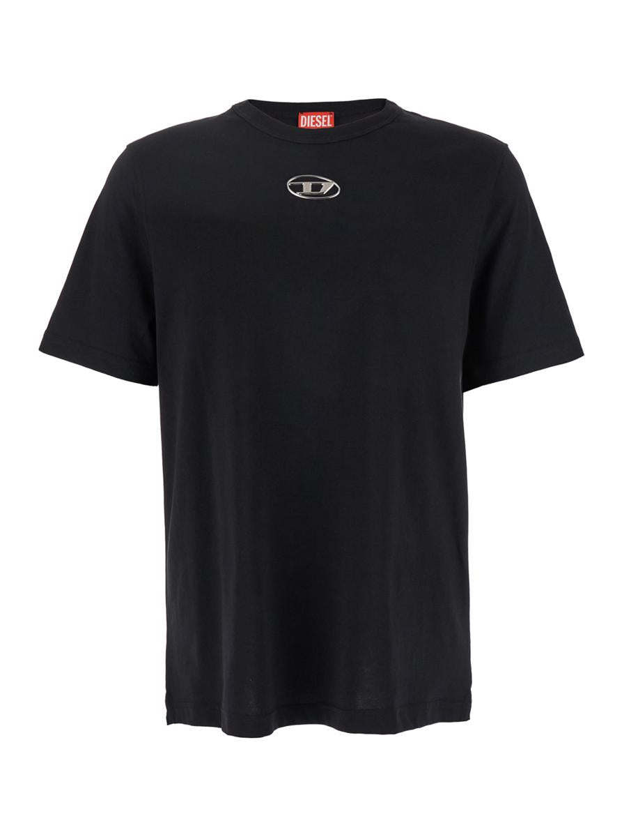 'T-Adjust-Od' Black T-Shirt With Logo Patch On The Front In Cotton Man
