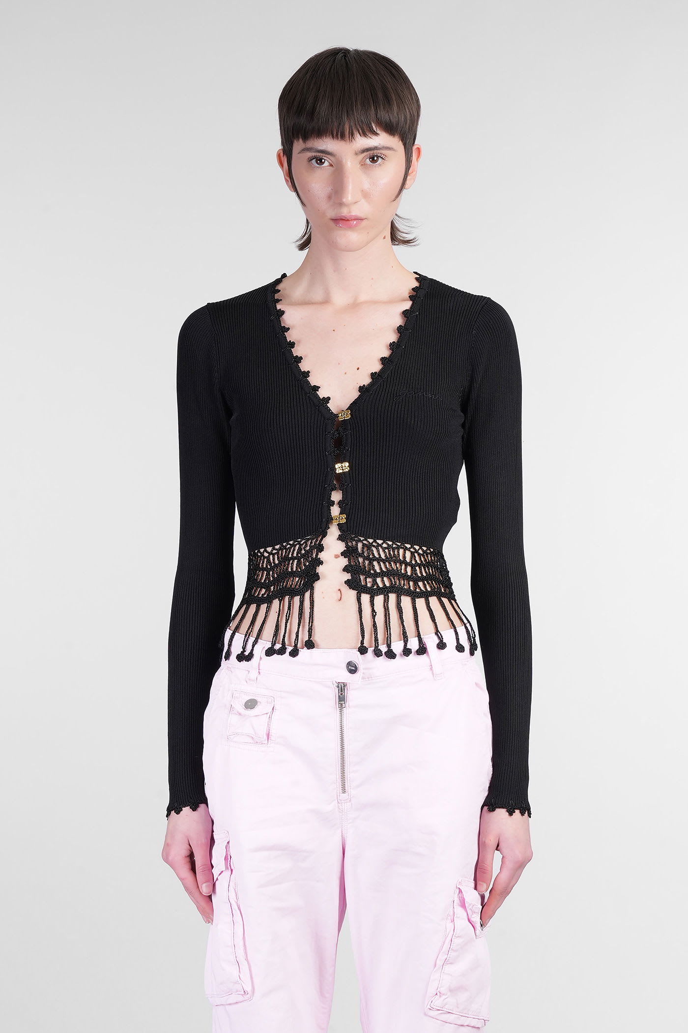 Ganni Cardigan In Black Viscose