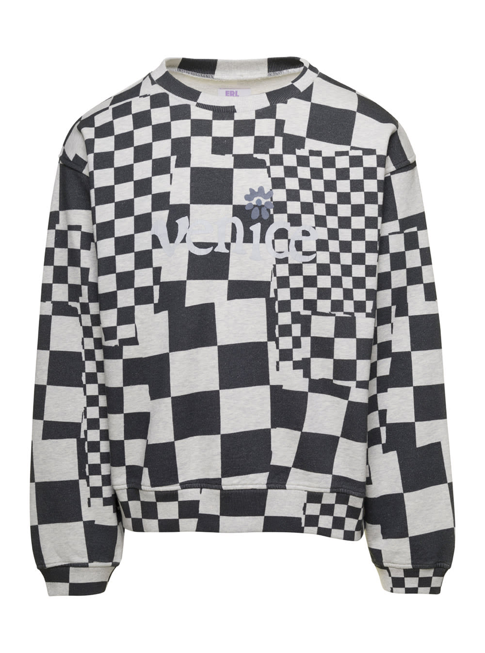 ERL Black And White Cecked Sweatshirt In Cotton Man