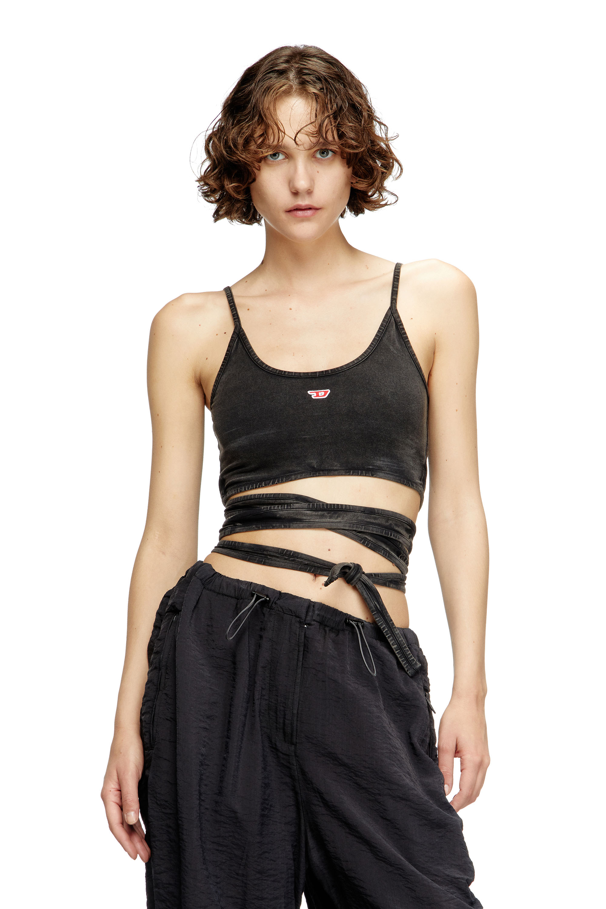 Diesel - Denim-look vest top with wrap ties - T-Shirts - Woman - Black