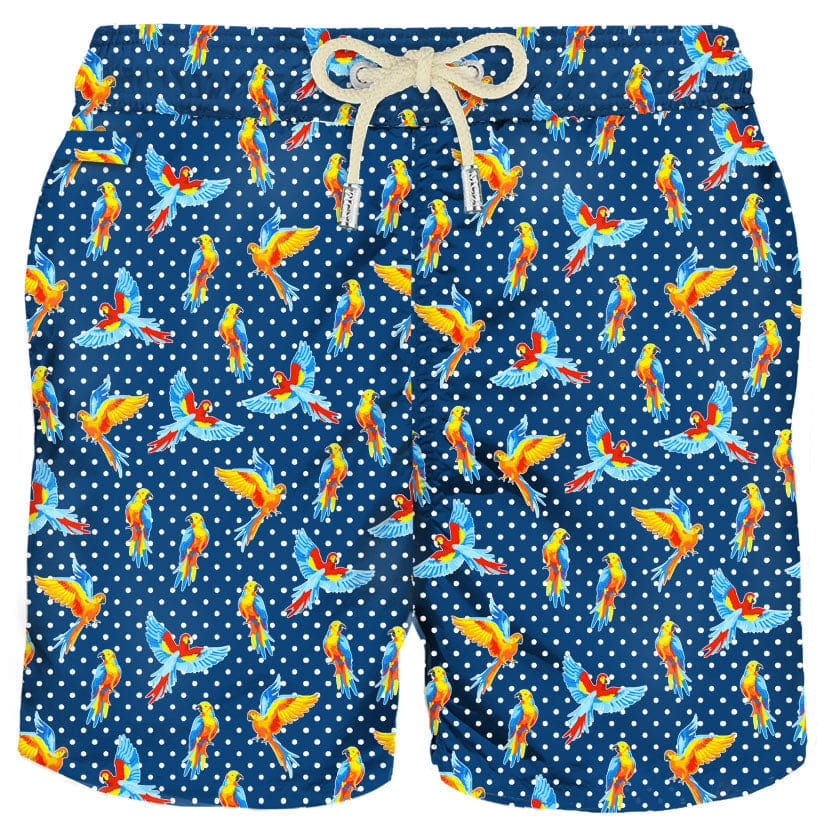 MC2 Saint Barth Man Light Fabric Swim Shorts With Tropical Birdies Print