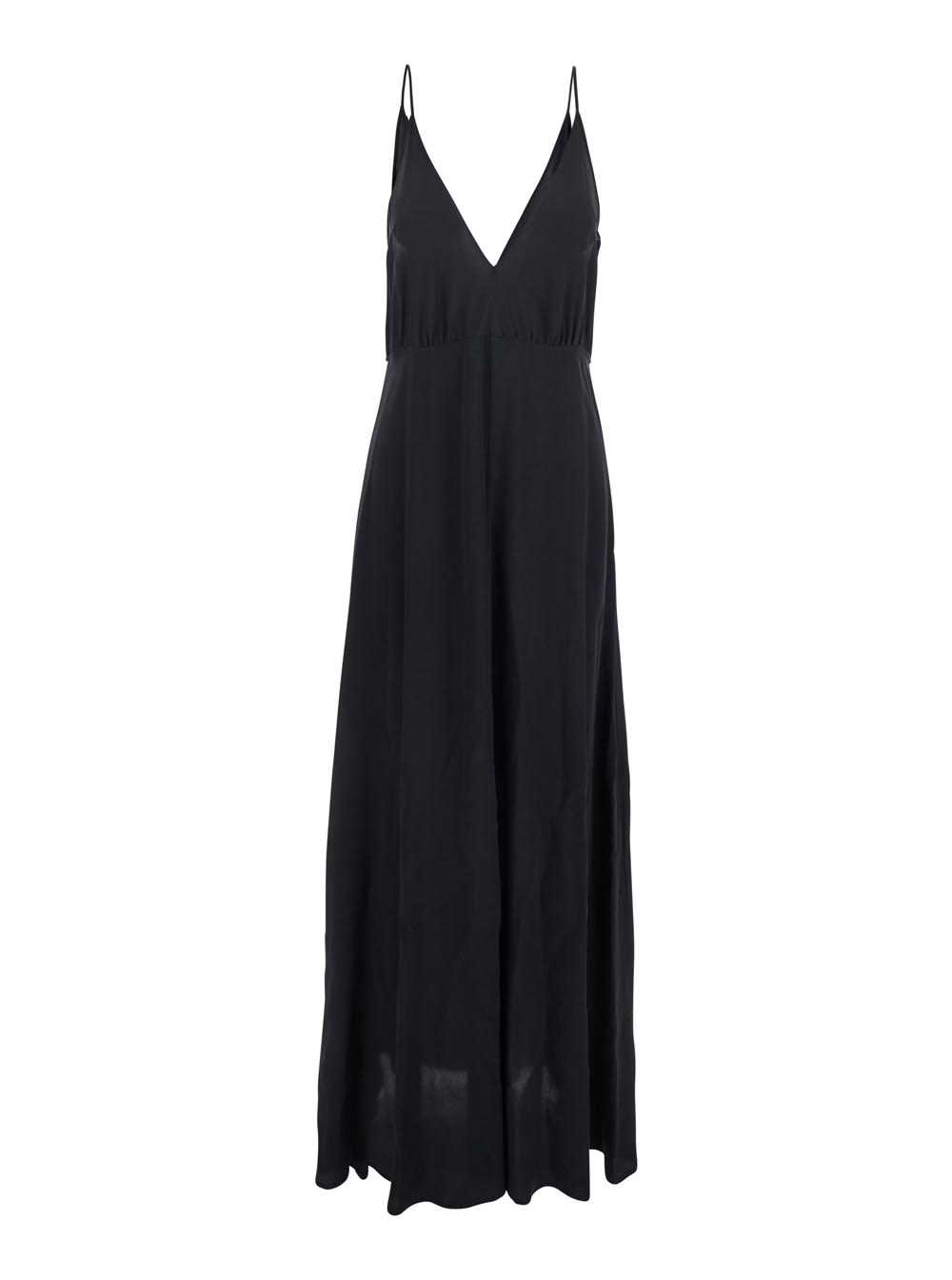Jucca Black Long Dress With V Neckline And Thin Straps In Silk Woman