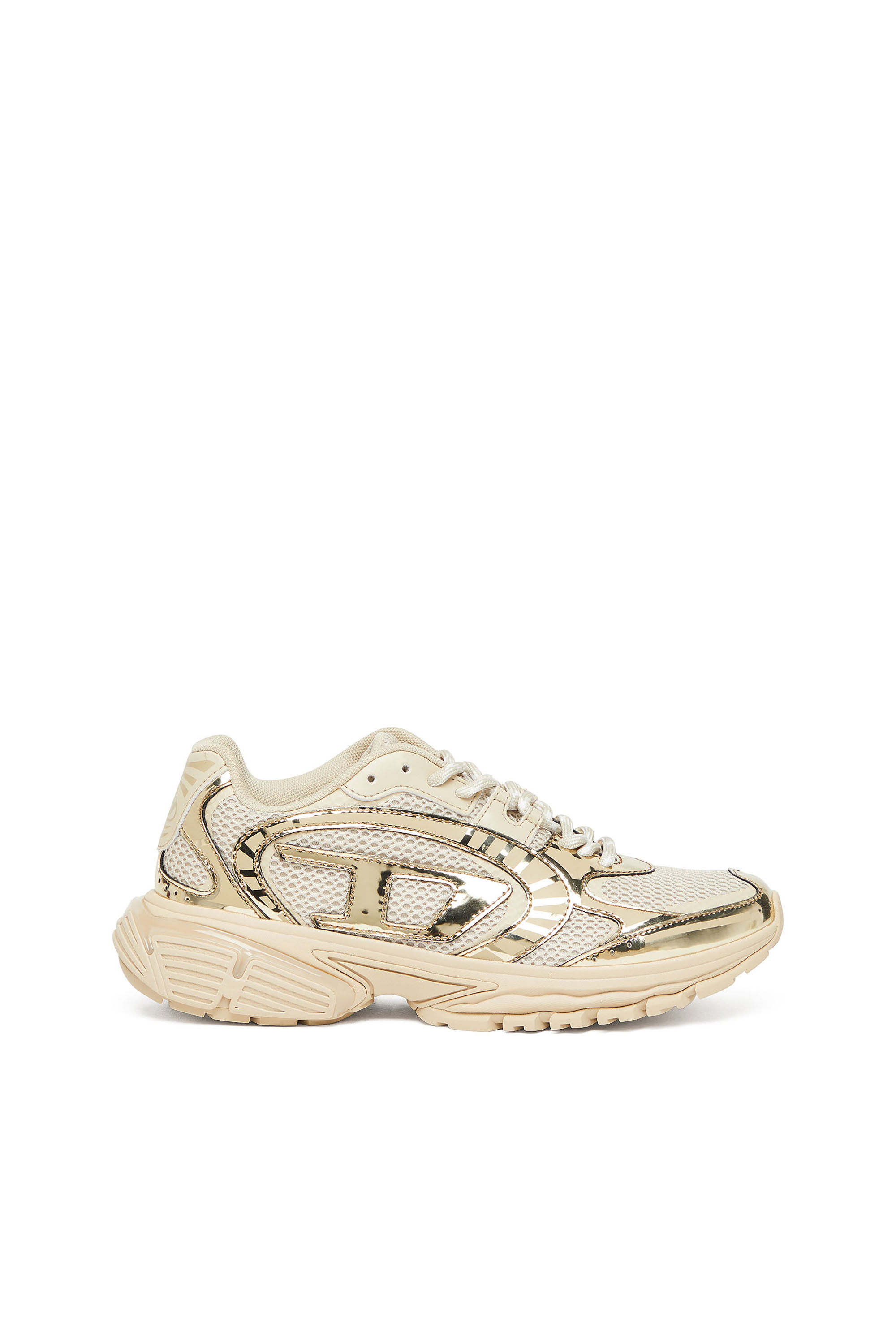 Diesel - S-Pro-V-Dense-Metallic mesh sneakers with Oval D logo - Sneakers - Woman - Beige