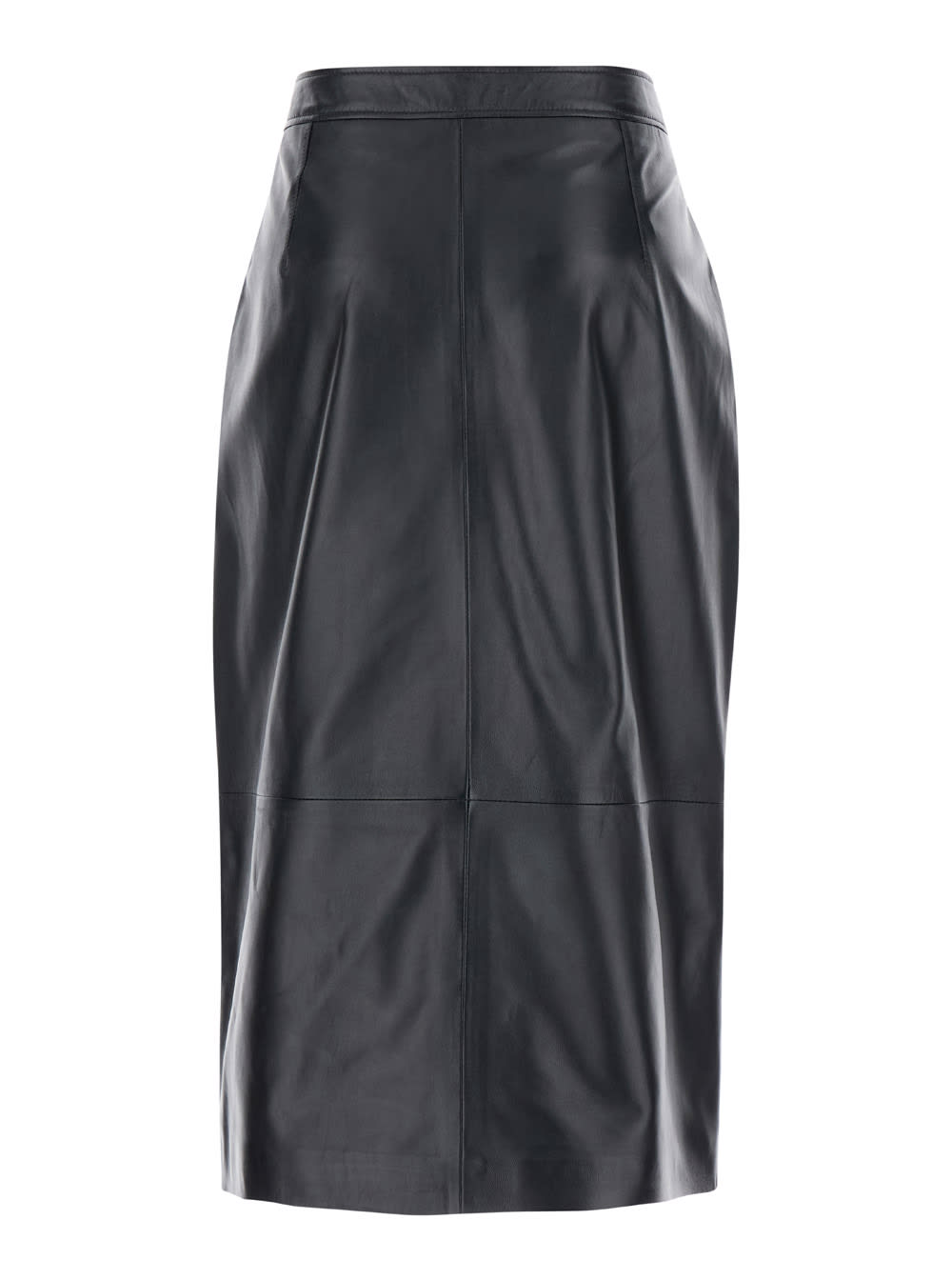 ARMA Midi Black Skirt With Front Slit In Leather Woman