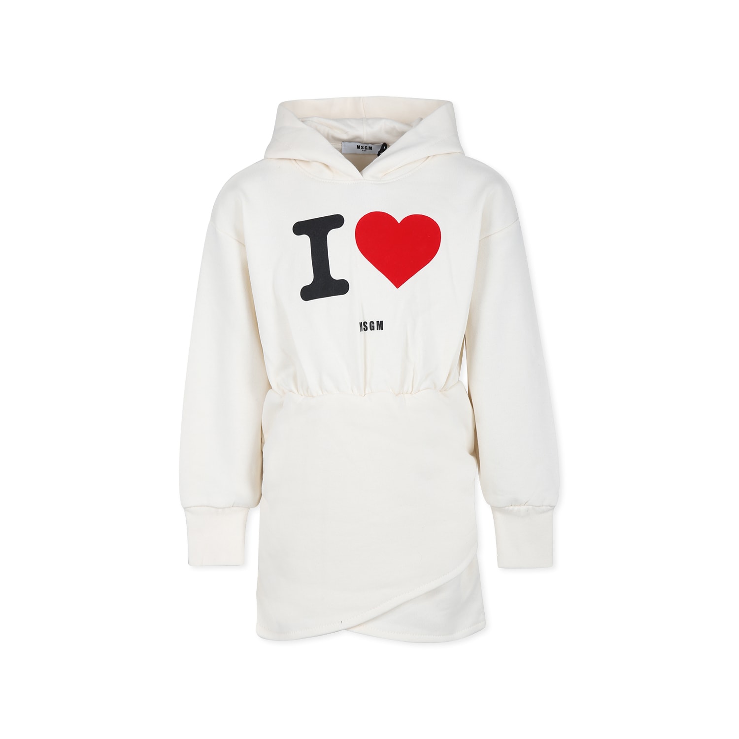 MSGM Ivory Dress For Girl With Logo