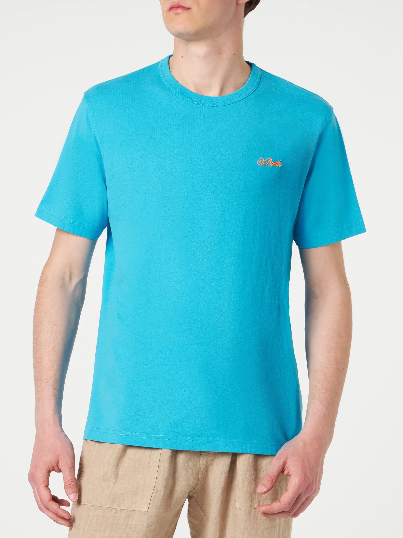 MC2 Saint Barth Man Light-blue Cotton T-shirt