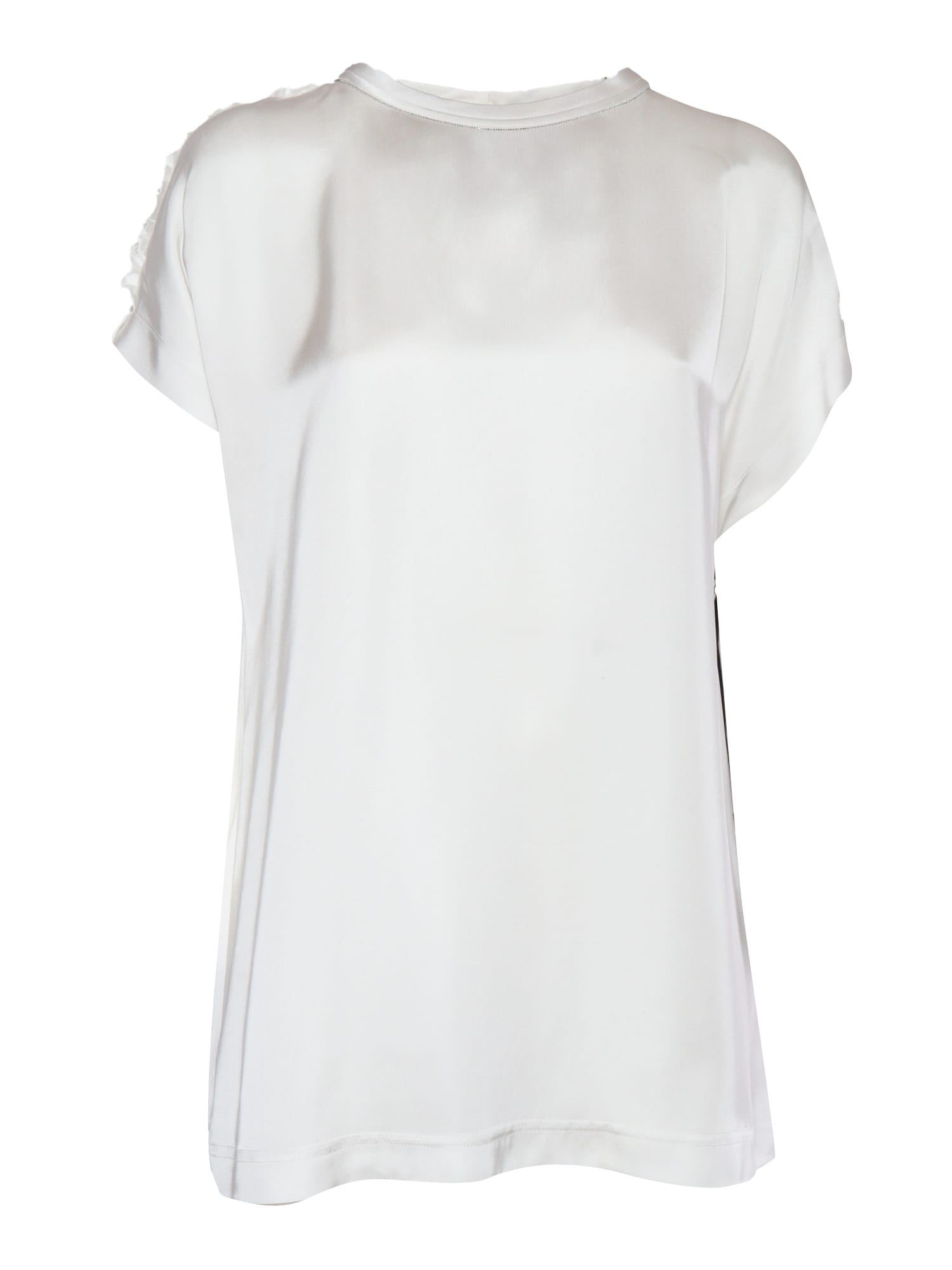 Fabiana Filippi Viscose Satin Top With Gathered Shoulder And Filo Diamante