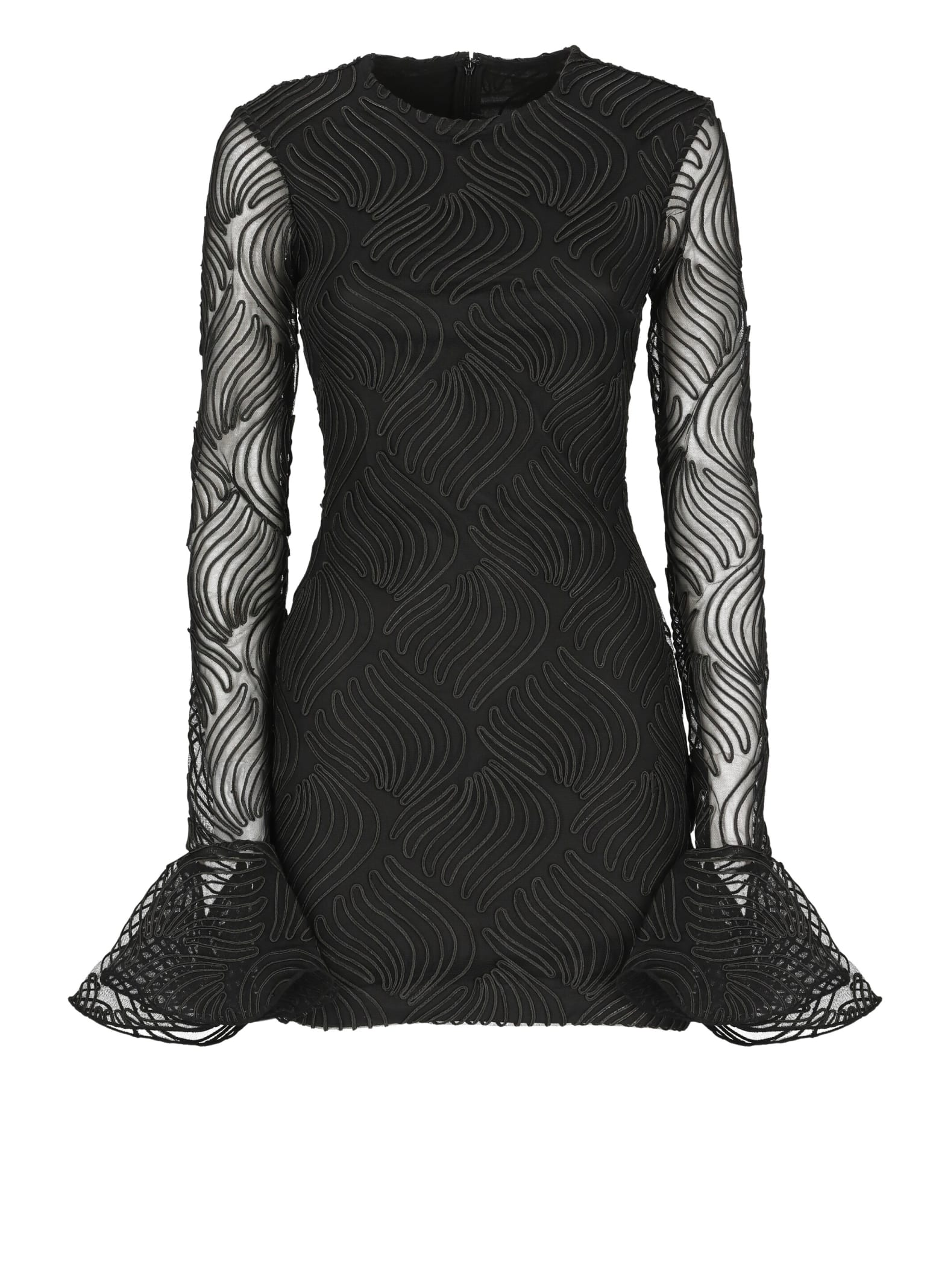Rotate by Birger Christensen Long-sleeved Shiny Flounce Mini Dress