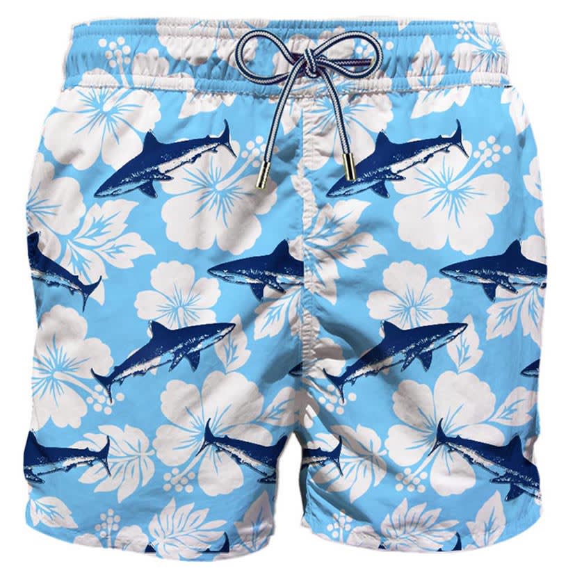 MC2 Saint Barth Sharks Velvet Print Mid-length Swim Shorts