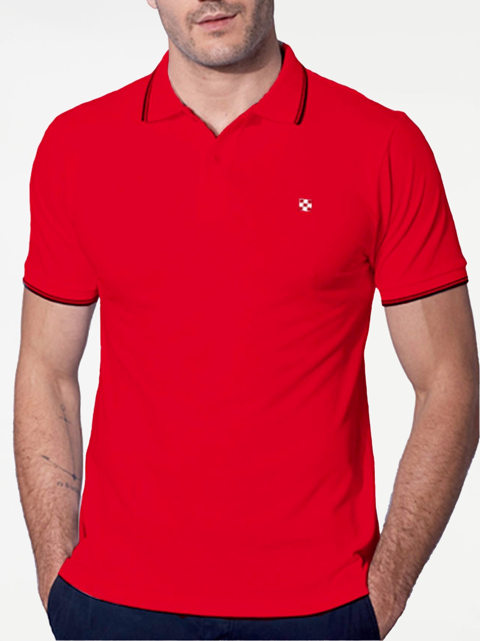 MC2 Saint Barth Red Piquet Polo With St. Barth Check Logo