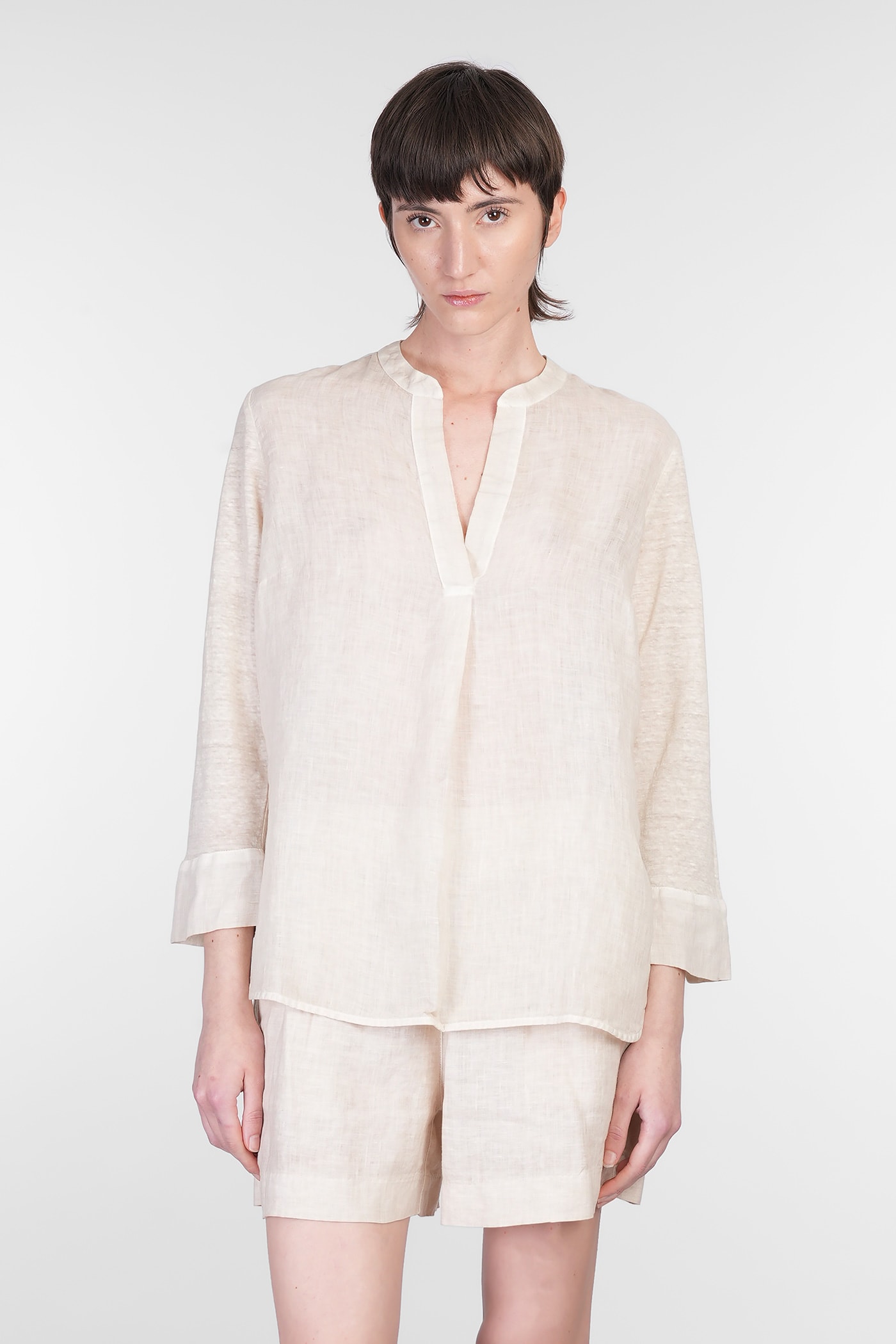 120% Lino Blouse In Beige Linen