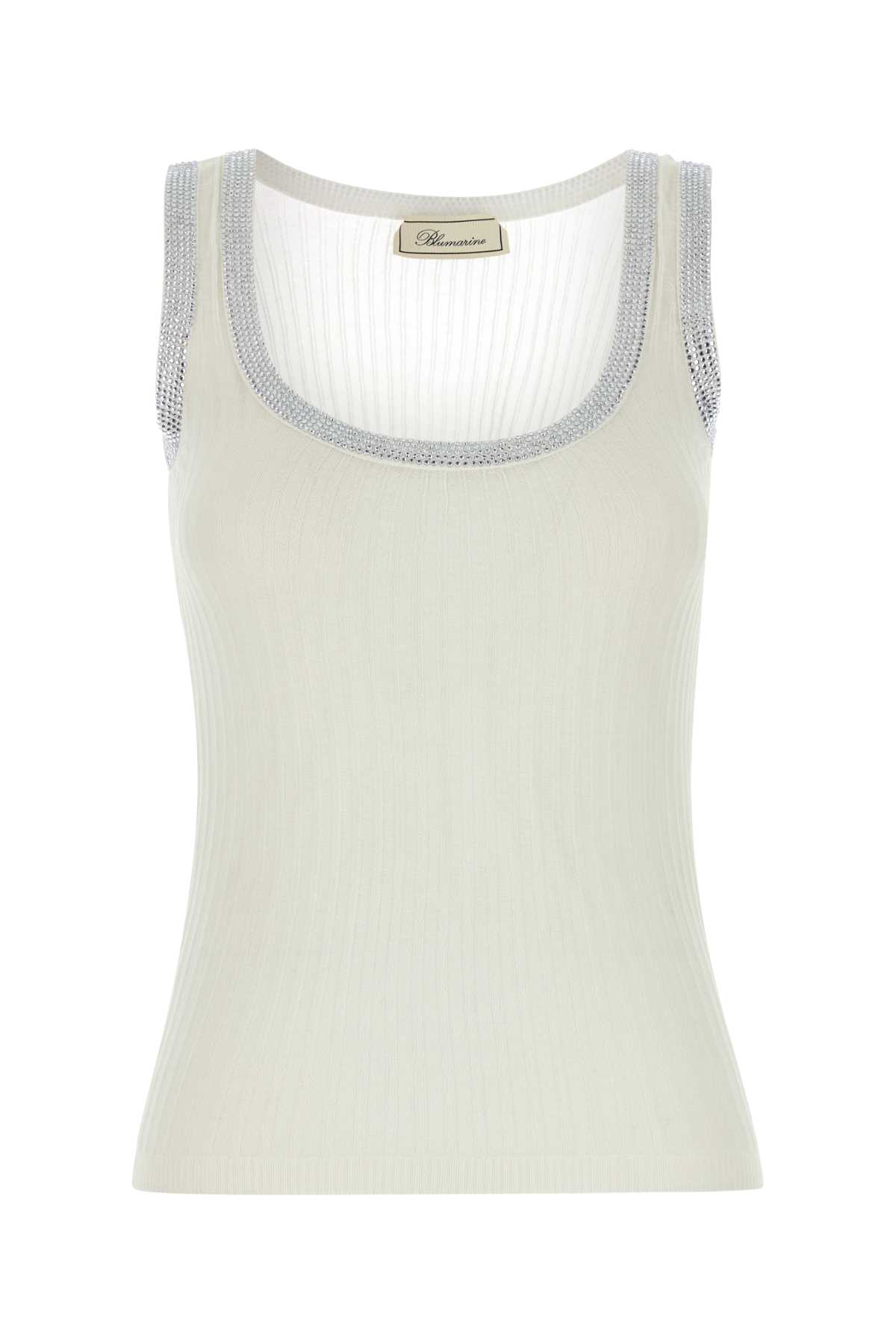 Blumarine Ivory Cotton Blend Tank Top