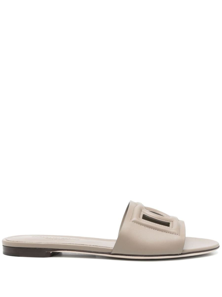 Dolce & Gabbana Taupe Grey Slide With Logo Dg