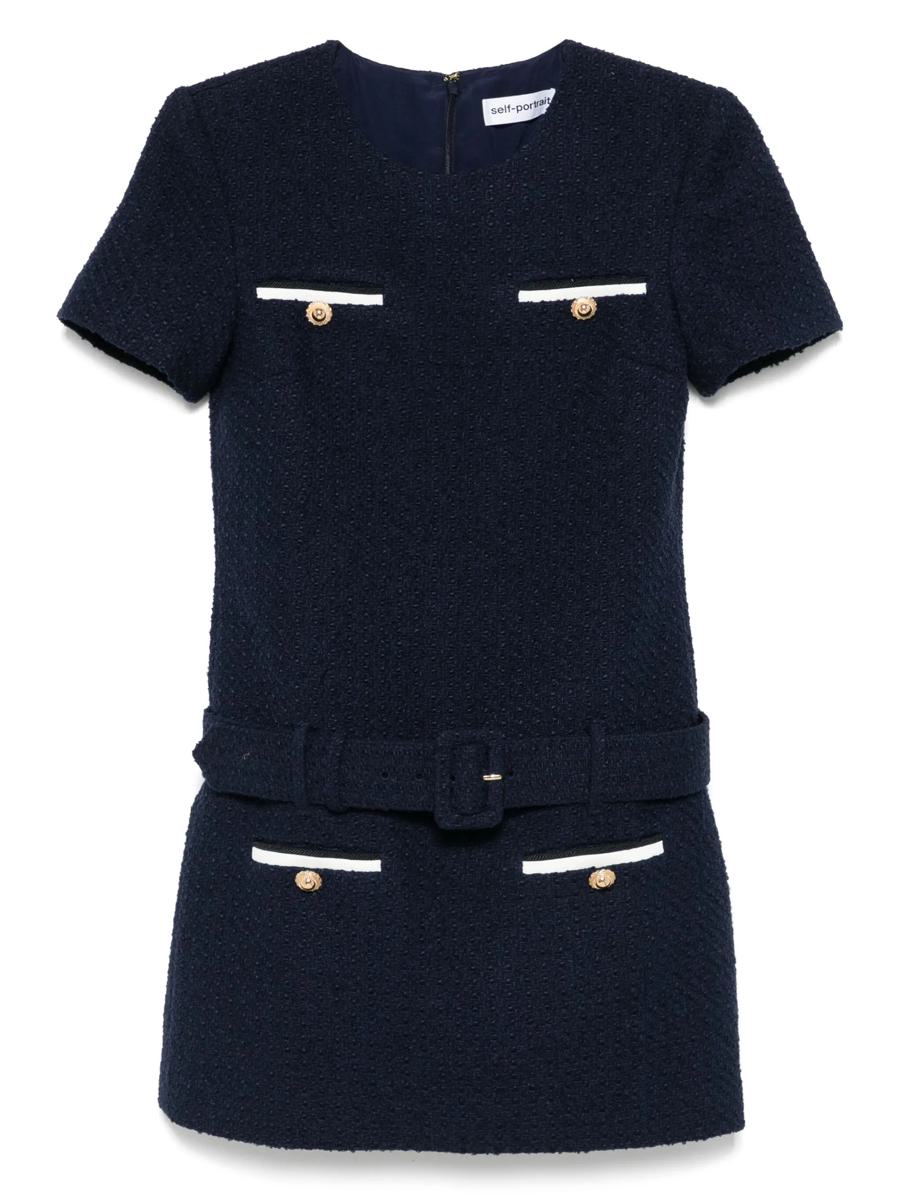 Self-Portrait Navy Boucle Mini Dress Clothing