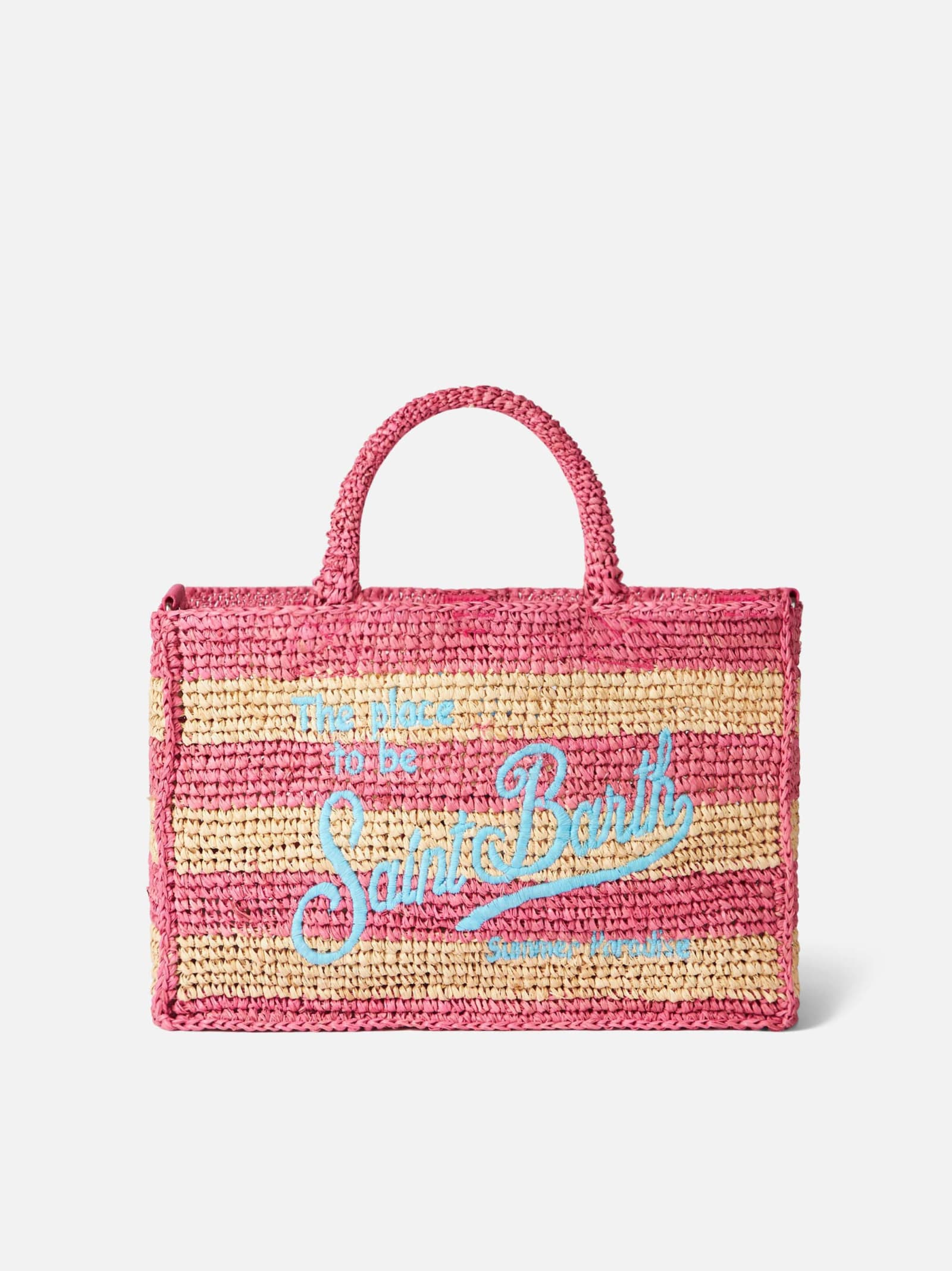 MC2 Saint Barth Colette Raffia Handbag With White And Pink Stripes